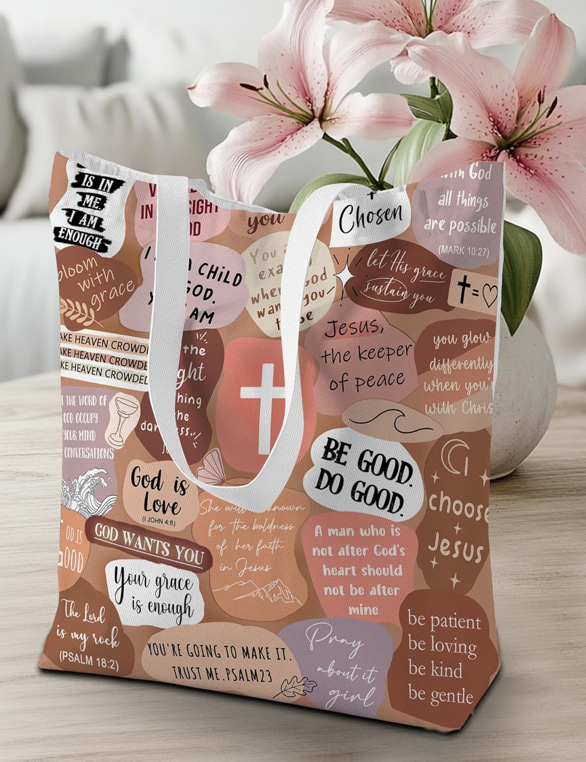 Christian Tote Bag, Bible Bags for Women, Christian Gifts for Women Reusable Grocery Shopping Bags - Image 3