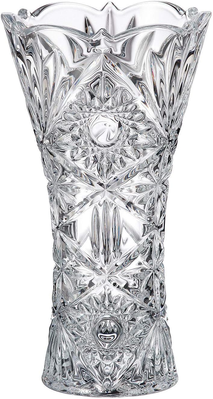 Czech Bohemian Crystal Glass Vase 12"- ''Miranda'' Vintage Design Elegant Centerpiece Flower Vase Home Decor Wedding Birthday Housewarming Anniversary