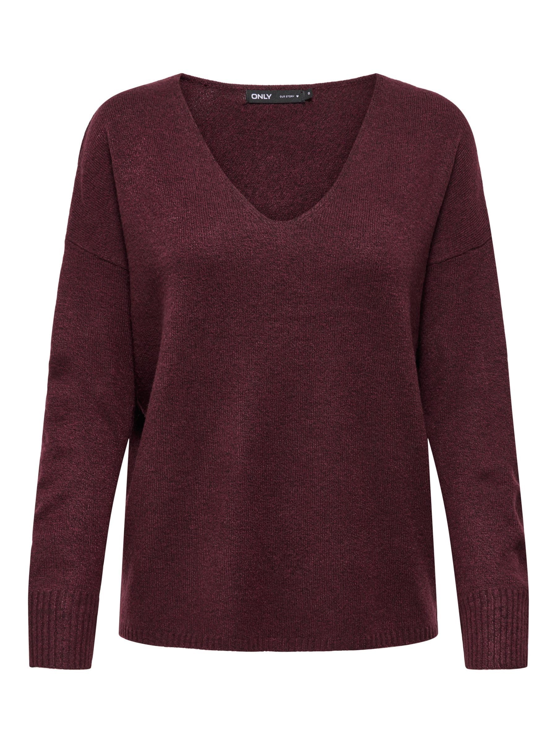 ONLY Women's Onlrica Life L/S V-Neck Jumper KNT Noos, Zinfandel, S