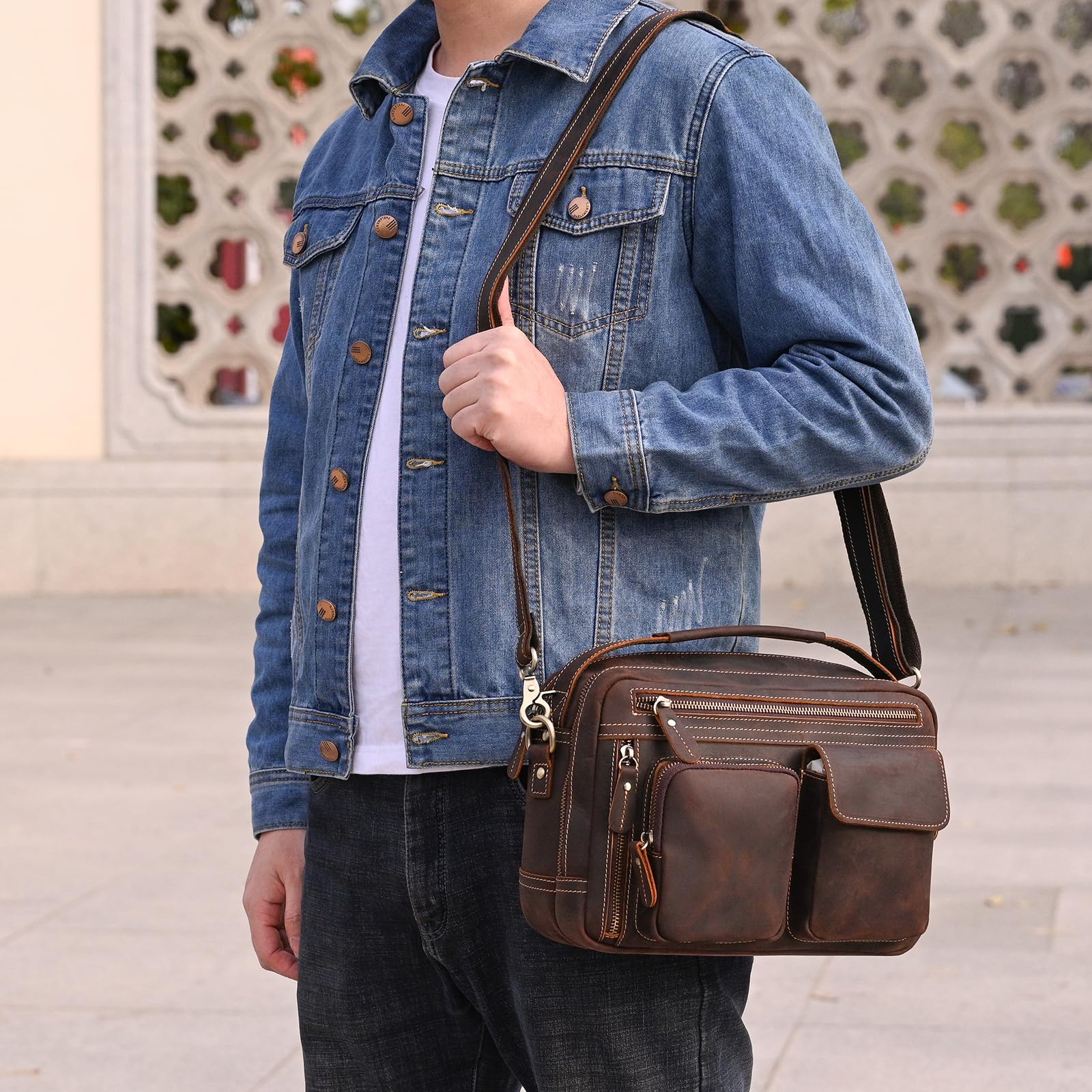 Sacoche Homme Bandouliere, Parfait pour Voyages & Quotidien - Petit Sac Messenger Vintage pour iPad 9,7 Pouces - Sac à Bandoulière Moderne pour Hommes