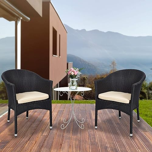 Miniatura 2 de TRY & DO Silla de comedor de mimbre de ratán para patio al aire libre con cojín suave extraíble, silla de comedor de ratán para interiores y