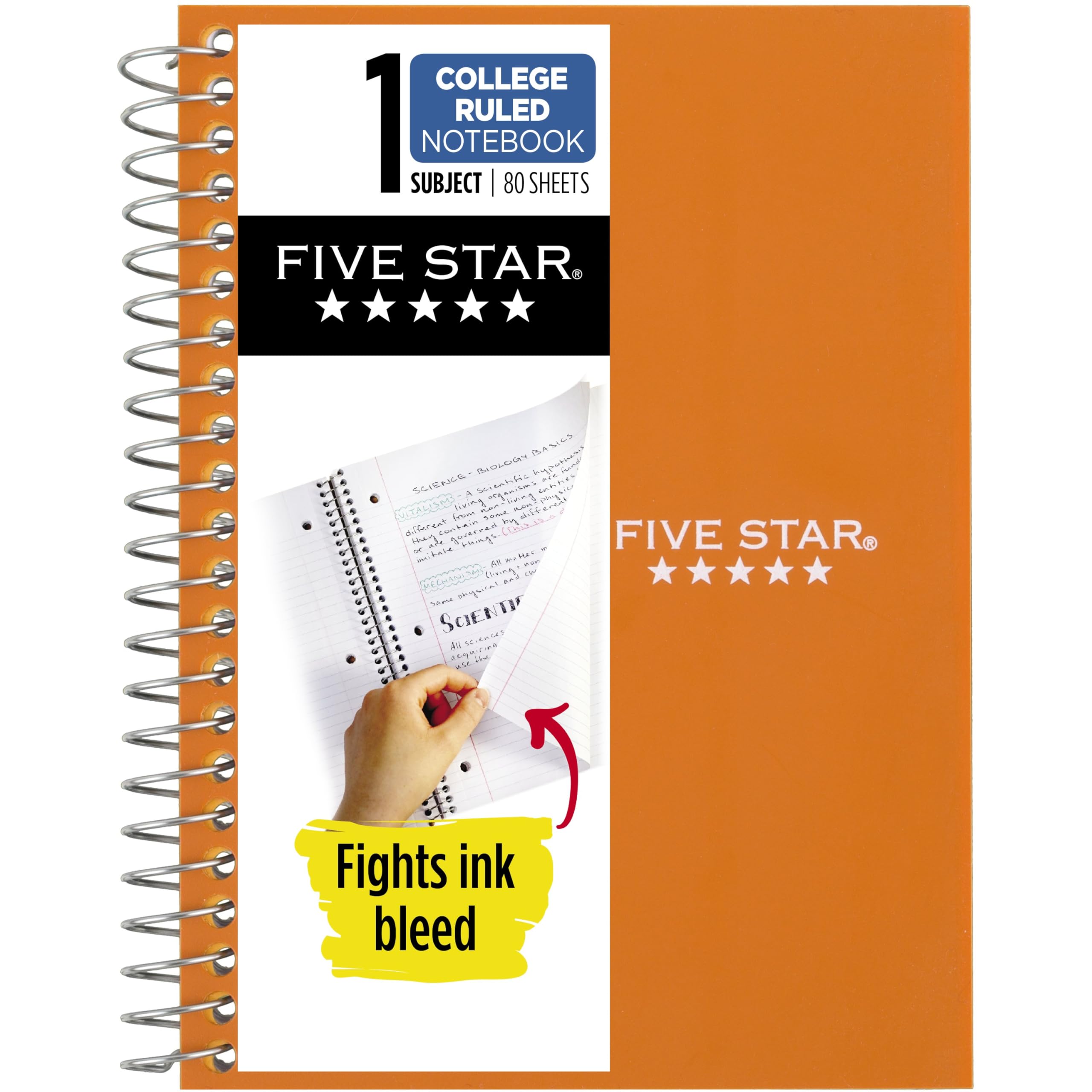 Five Star Spiral Notebook, 1 Subject, College Ruled Paper, Personal Size, 4-3/8" x 7", 80 Sheets, Fights Ink Bleed, Water Resistant Cover, Sedona Orange (450048CD1-ECM)