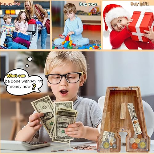 Miniatura 10 de YWMSGM Alcancía grande de madera para niños y niñas, 26 letras de dinero, nombre personalizado, transparente, ahorro, perfecto regalo de Navidad,