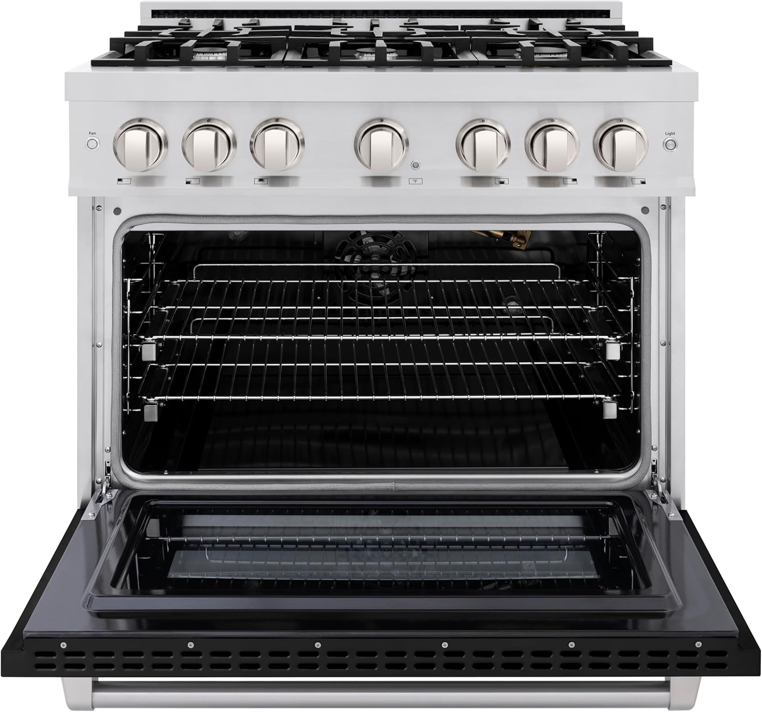 ZLINE 36 in. 5.2 cu. ft. Select Gas Range with 6 Burner Cooktop and Convection Gas Oven in Stainless Steel with Black Matte Door (HGR-BLM-36)