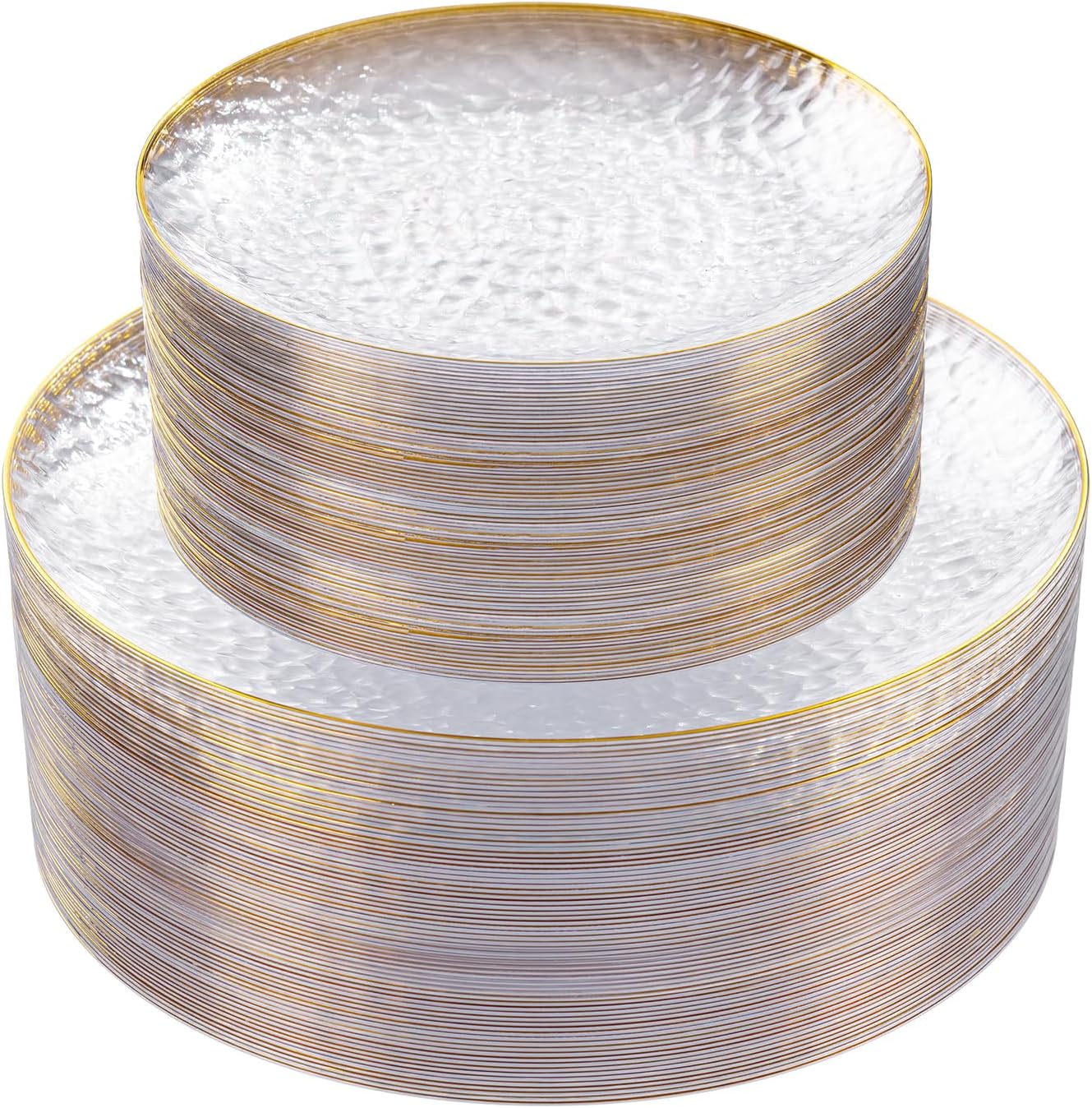Rubtlamp 60Pcs Clear Plastic Plates,Clear Disposable Plates With Gold Rim,Heavy-duty Gold Plates,Hammered Party Plates Include 30Clear Dessert-Platos,30Dinner-Platos for Wedding, Party