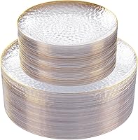 Rubtlamp 60-Pack Clear Disposable Plastic Plates with Gold Rim - Heavy-Duty Hammered Design, 30 Dinner + 30 Dessert Plates for Weddings & Parties