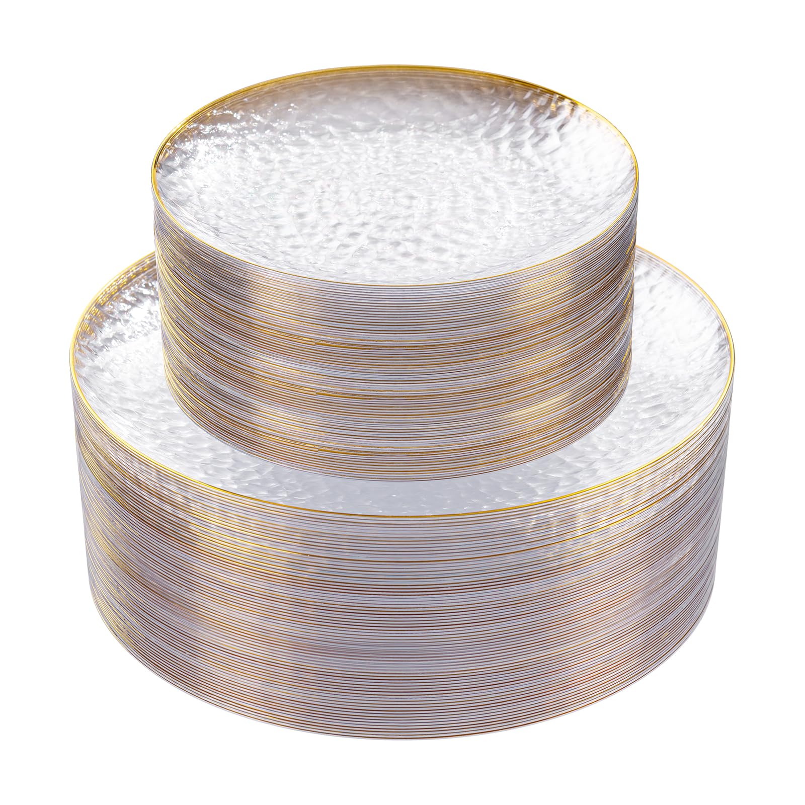 Rubtlamp 60Pcs Clear Plastic Plates,Clear Disposable Plates With Gold Rim,Heavy-duty Gold Plates,Hammered Party Plates Include 30Clear Dessert-Platos,30Dinner-Platos for Wedding, Party