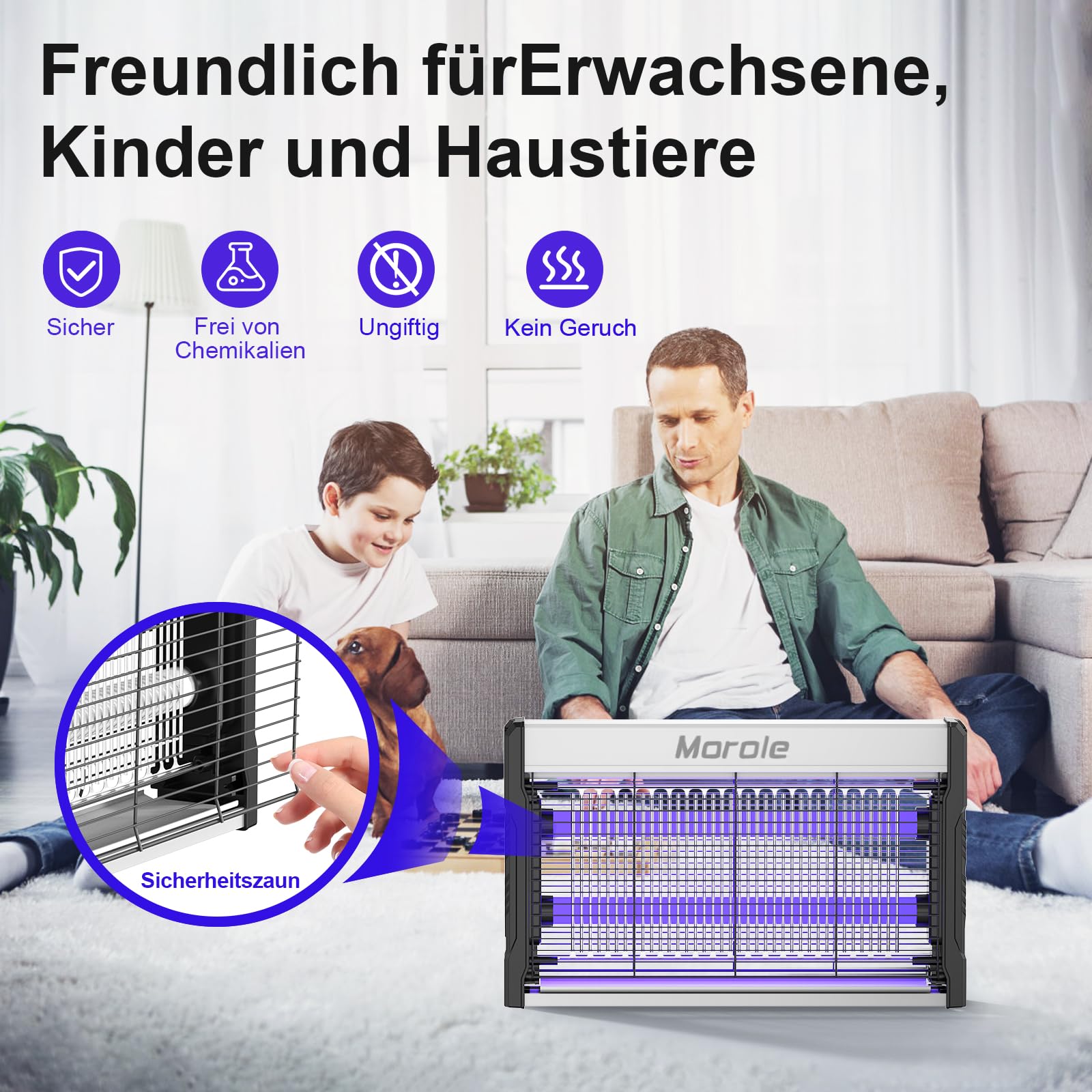 3200V Insektenvernichter Elektrisch, 2 UV LED Mückenfalle mit Schalter, Type-C Insektenvernichter mit Kabel, Wandmontierter Ultraviolette Mückenlampe, für den Garten Innen und Außeneinsatz