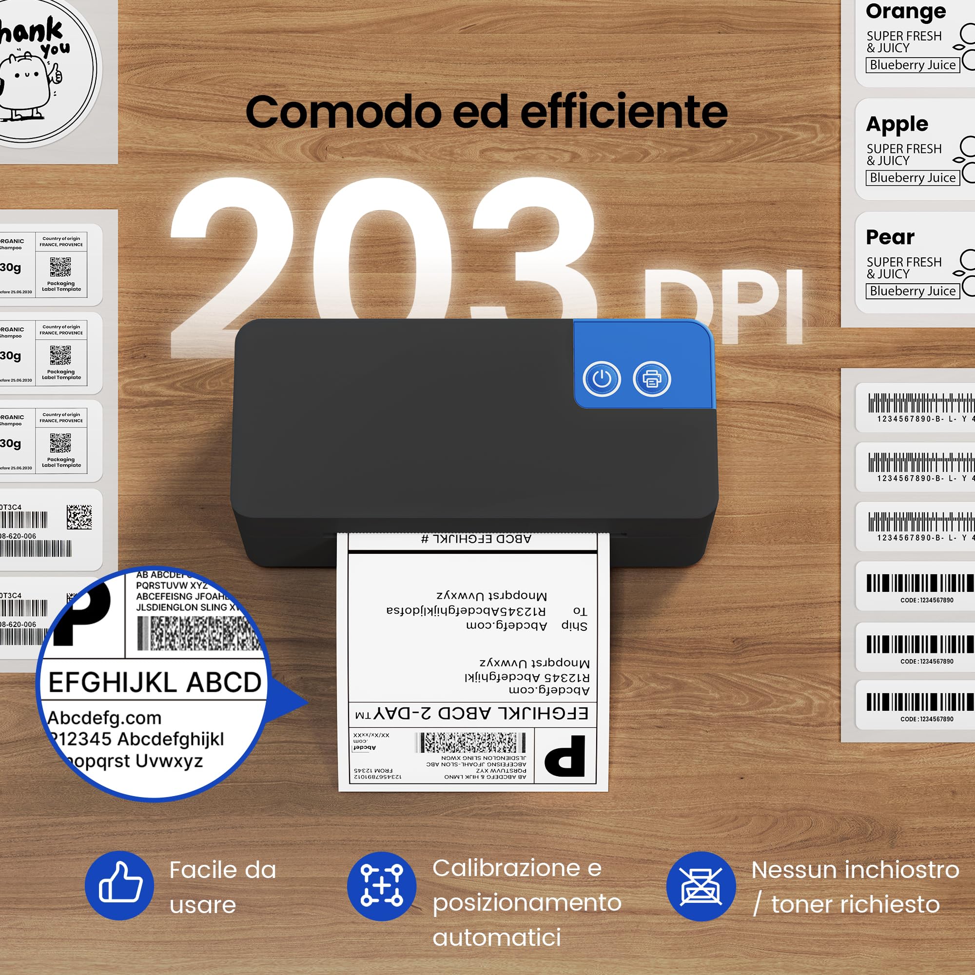 Stampante termica Bluetooth 4x6 per spedizioni, compatibile DHL/Amazon/Shopify/Etsy/UPS, iOS/Android/Windows/Mac - Nero
