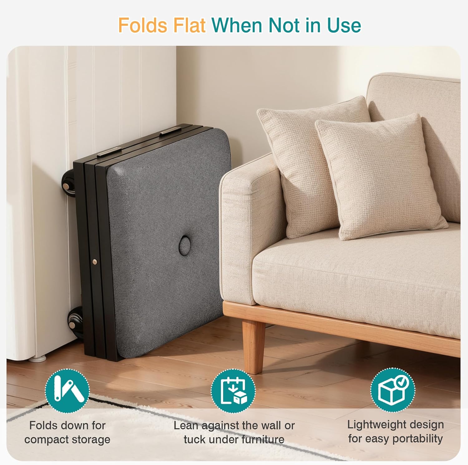 VECELO Foot Rest Under Desk at Work, Height Adjustable Rolling Foot Stool with Wheels, Cushioned Seat for Living Room, Bedroom, Home Office