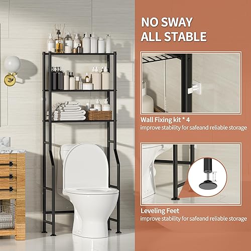 Miniatura 4 de Almacenamiento de 3 niveles sobre el inodoro, estantes de baño de metal independientes, ahorro de espacio sobre el estante de almacenamiento del