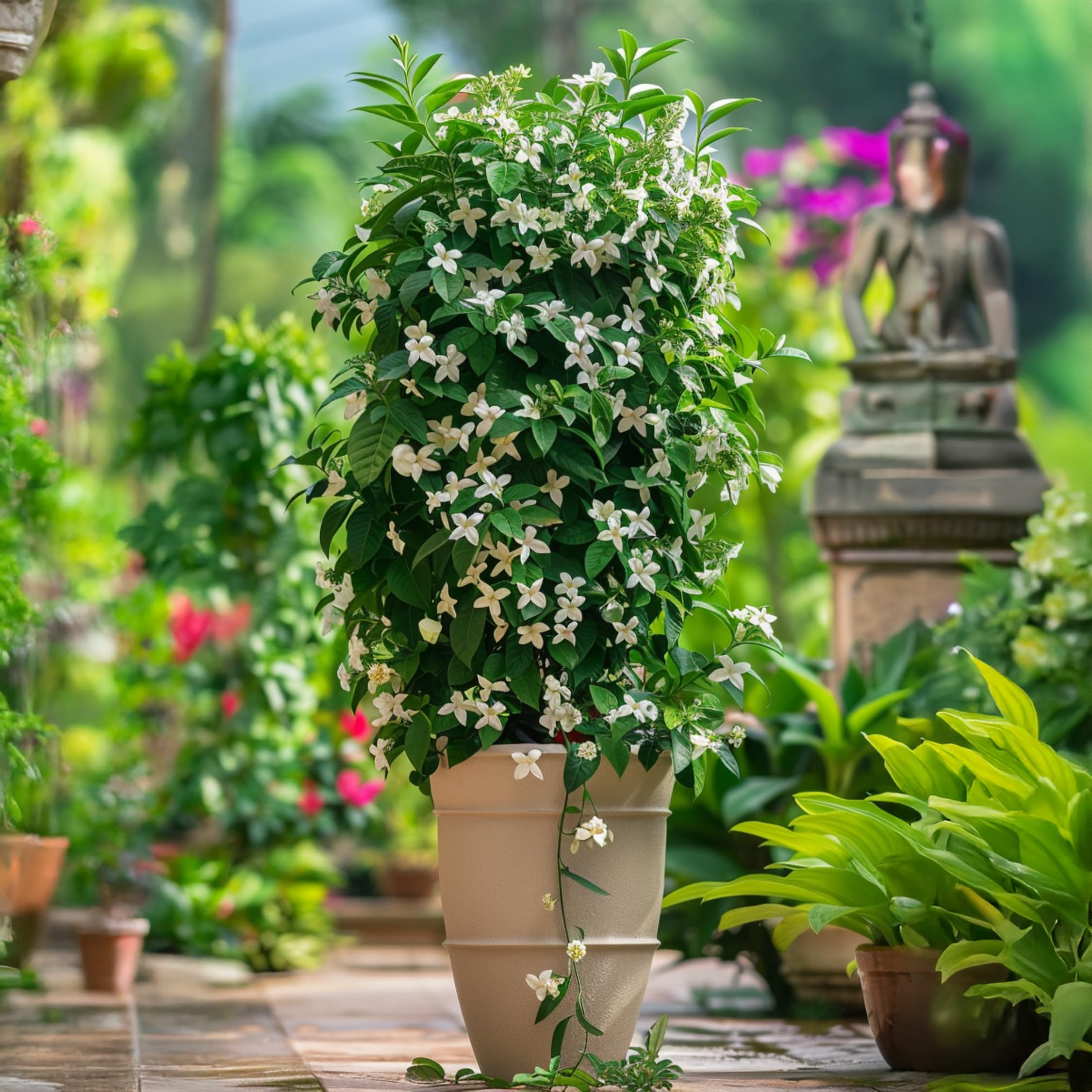 Plant in a Box - Jasminum polyanthum - Set de 2 - Plante de jasmin Pyramid - Plante grimpante de jardin à feuillage persistant - Pot 17cm - Hauteur 60-70cm