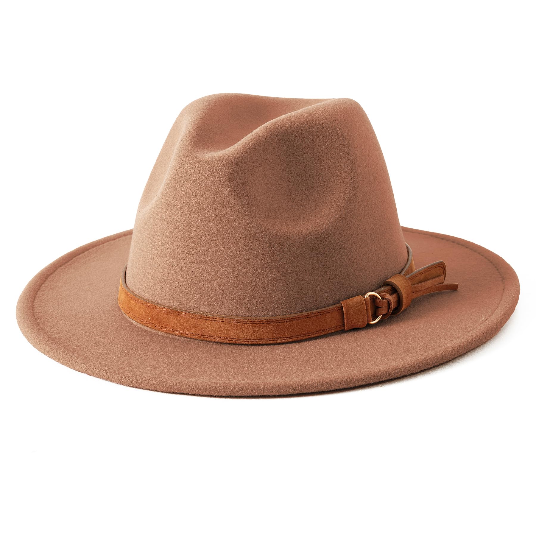 Jastore Gorro de fieltro de lana para niños y niñas, diseño clásico de ala ancha, con lazo, para bolos - marr�n - 4- 9 años