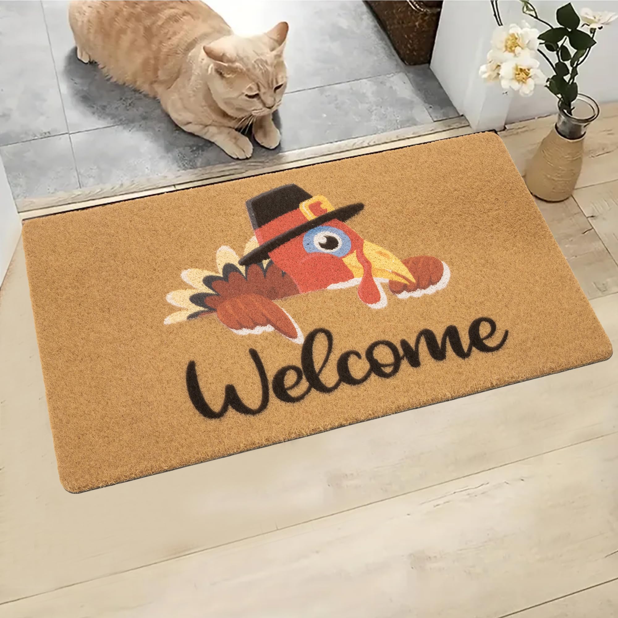 UTOWO Funny-Turkey Paillasson antidérapant en fausse fibre de coco Motif citrouilles 43,2 x 73,2 cm