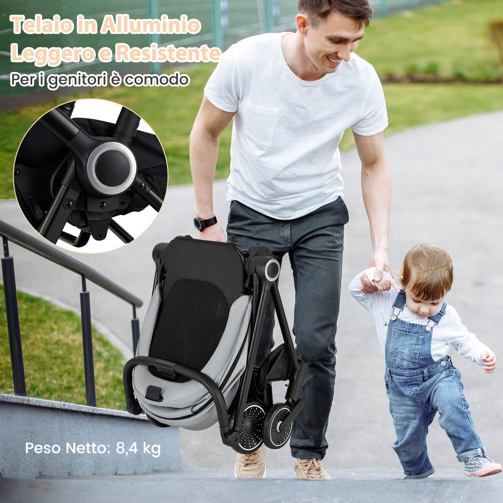 RELAX4LIFE Passeggino Leggero e Reversibile per Bambini 0-3 Anni, con Seduta Fronte Mamma e Strada, Schienale Regolabile, Ruote Ammortizzate, Cestello 36L, Portata 30kg, Omologato CE (GRIGIO)