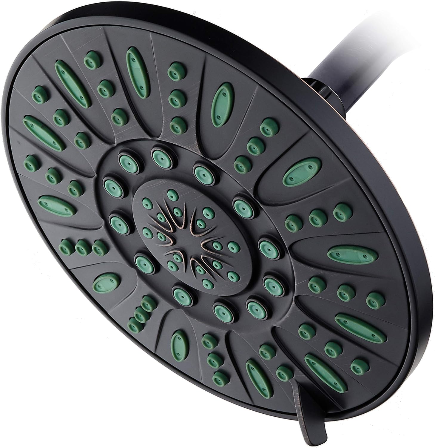 AquaDance 7-inch 6-Setting Rainfall Showerhead with Anti-Microbial Microban Protection from Mold, Mildew, and Bacteria - Clog-Free, Brushed Nickel Finish/Coral Green Jets