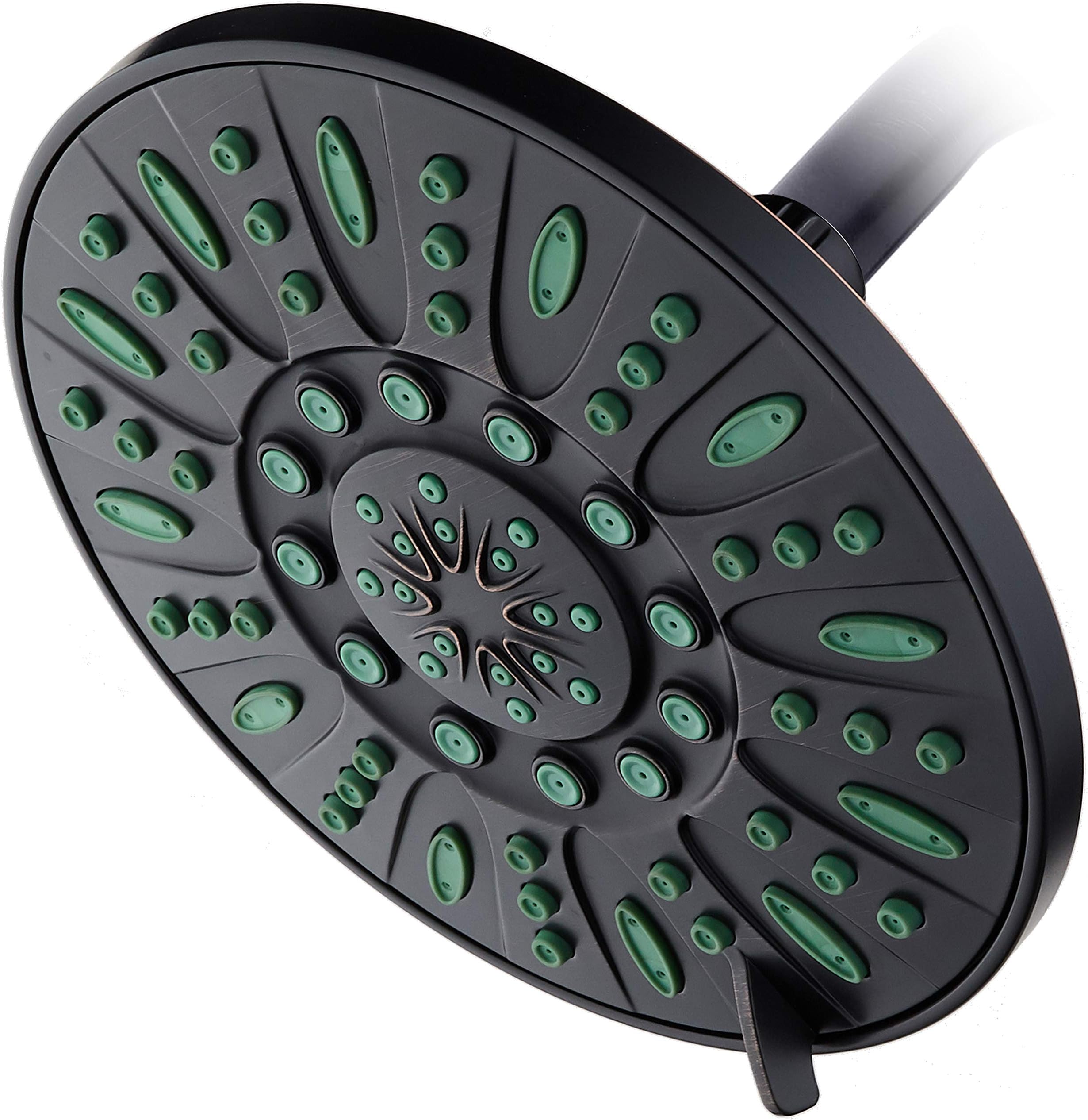 7-inch 6-Setting Rainfall Showerhead with Anti-Microbial Microban Protection from Mold, Mildew, and Bacteria - Clog-Free, Oil-Rubbed Bronze Finish/Coral Green Jets