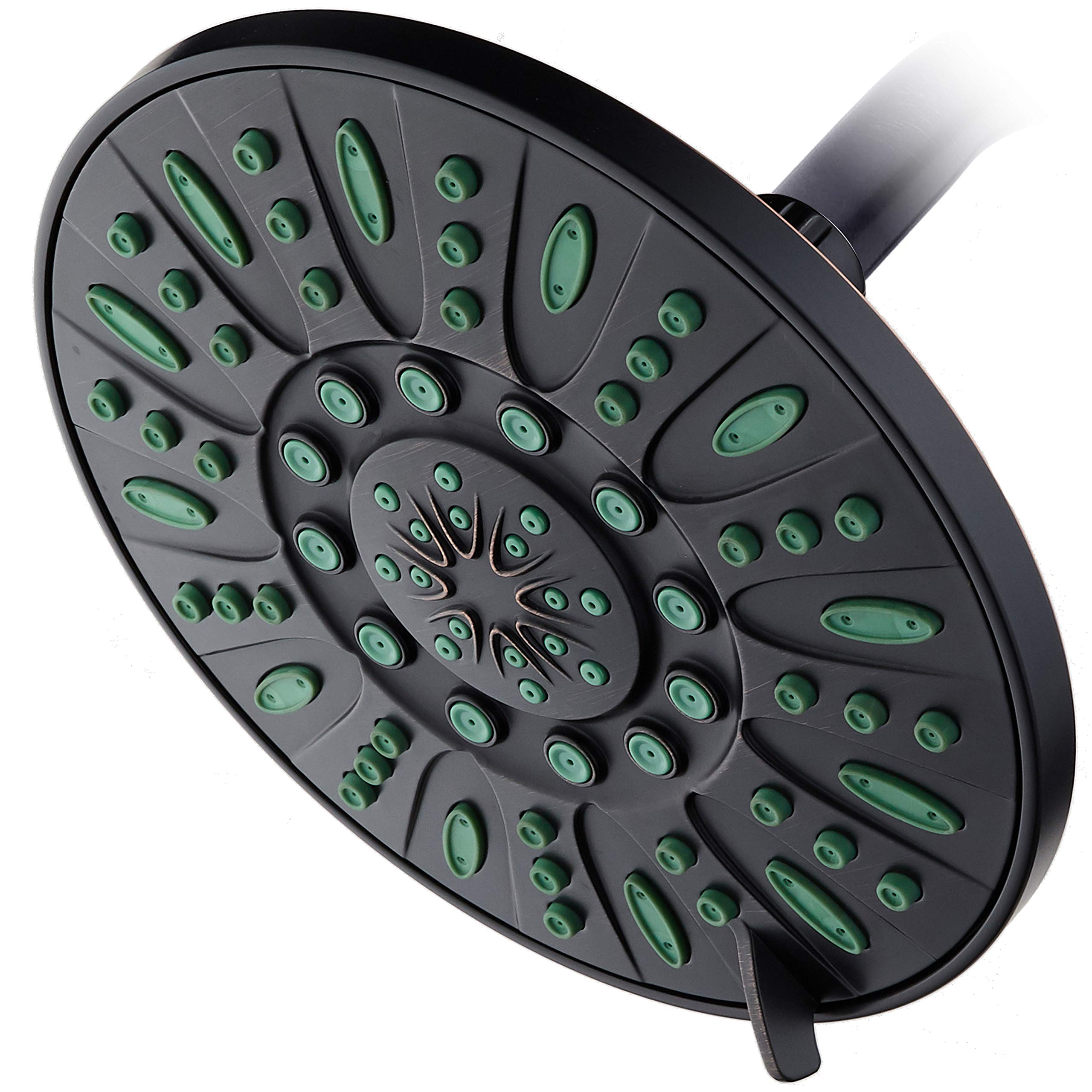 7-inch 6-Setting Rainfall Showerhead with Anti-Microbial Microban Protection from Mold, Mildew, and Bacteria - Clog-Free, Oil-Rubbed Bronze Finish/Coral Green Jets