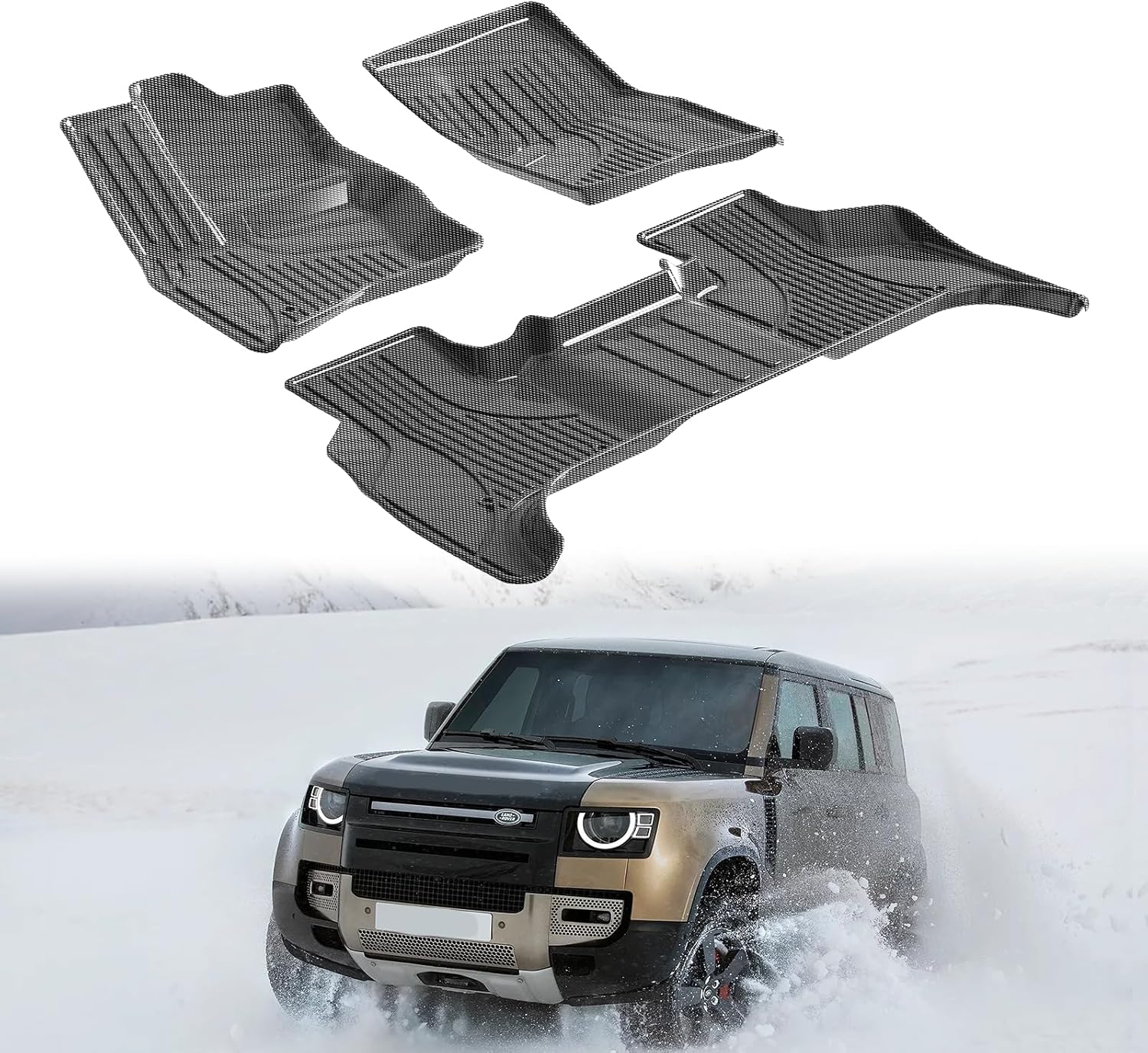 Carbon Fiber Pattern Floor Mats Compatible with Defender 110 2020-2025 Custom Fit All Weather TPE Rubber Car Mats 1st & 2nd Row Protection Defender 110 Accessories Grey for Defender 110 2020-2025