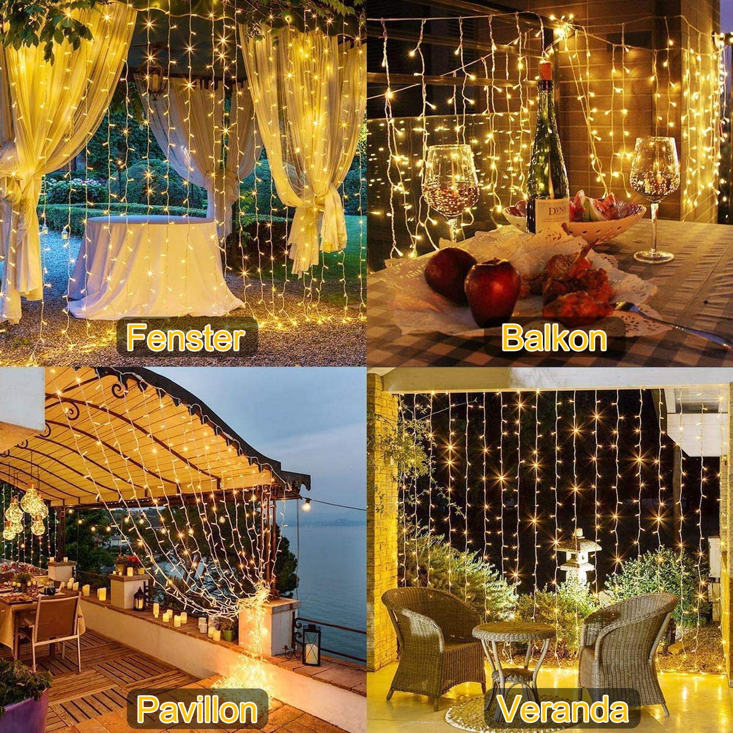 GCMacau Solar Lichtervorhang Aussen 6x3M, 600 LEDs Solar Lichterketten Vorhang, 8 Modi Lichterkettenvorhang Innen Außen Mit Fernbedienung Timer Und Speicher, USB Aufladung, IP65 Wasserdicht
