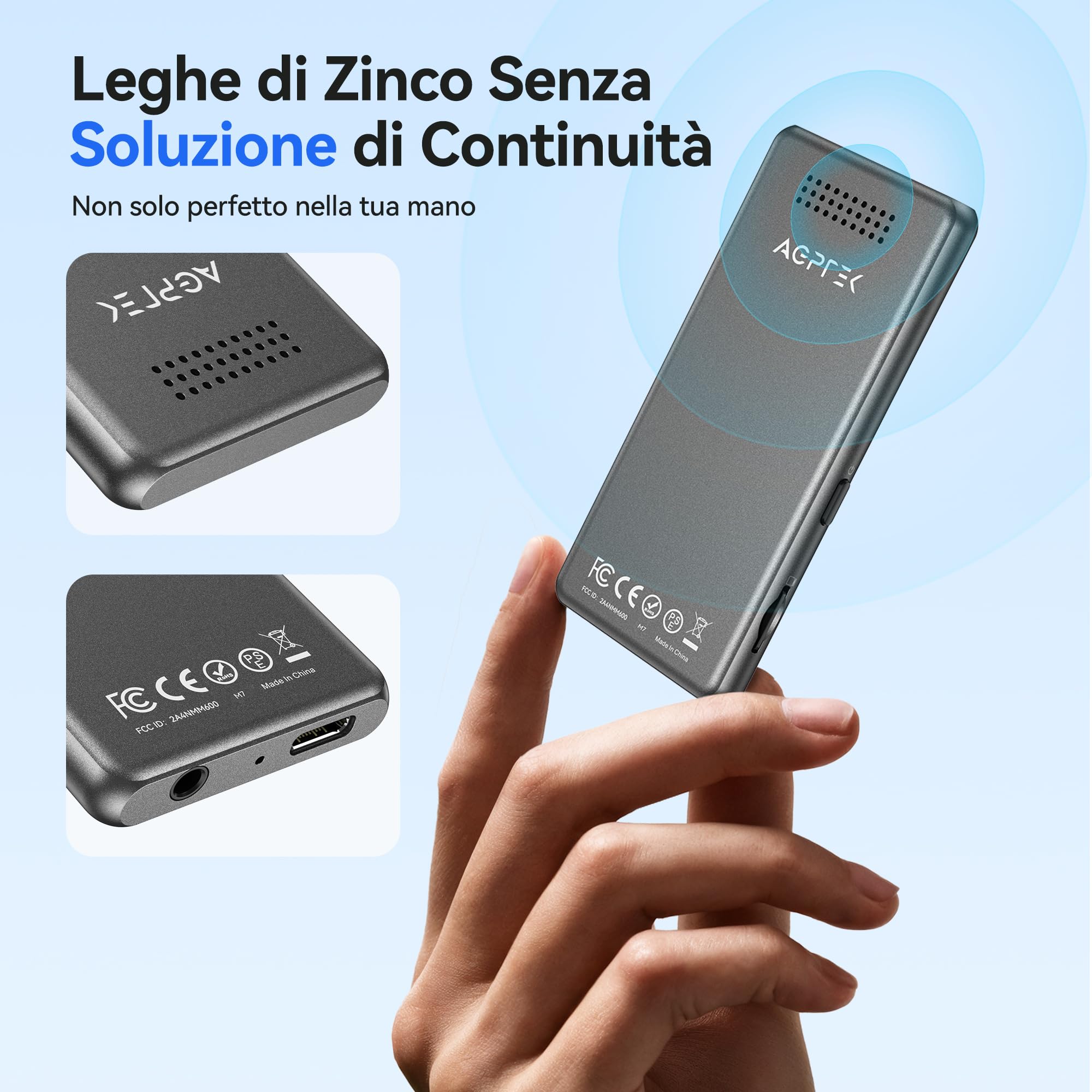 AGPTEK Nuovo MP3 Bluetooth 5.4, Senza Memoria, 1,8'' Lettore in Metallo con Tasti Tattili Retroilluminati, Suono HiFi con Altoparlante Radio, Portatile fino a 128GB (0GB)