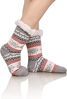DoSmart Womens Fuzzy Slipper Socks Winter Thermal Snowflake Fleece Lining Christmas Stockings Fluffy Warm Indoor Home Socks