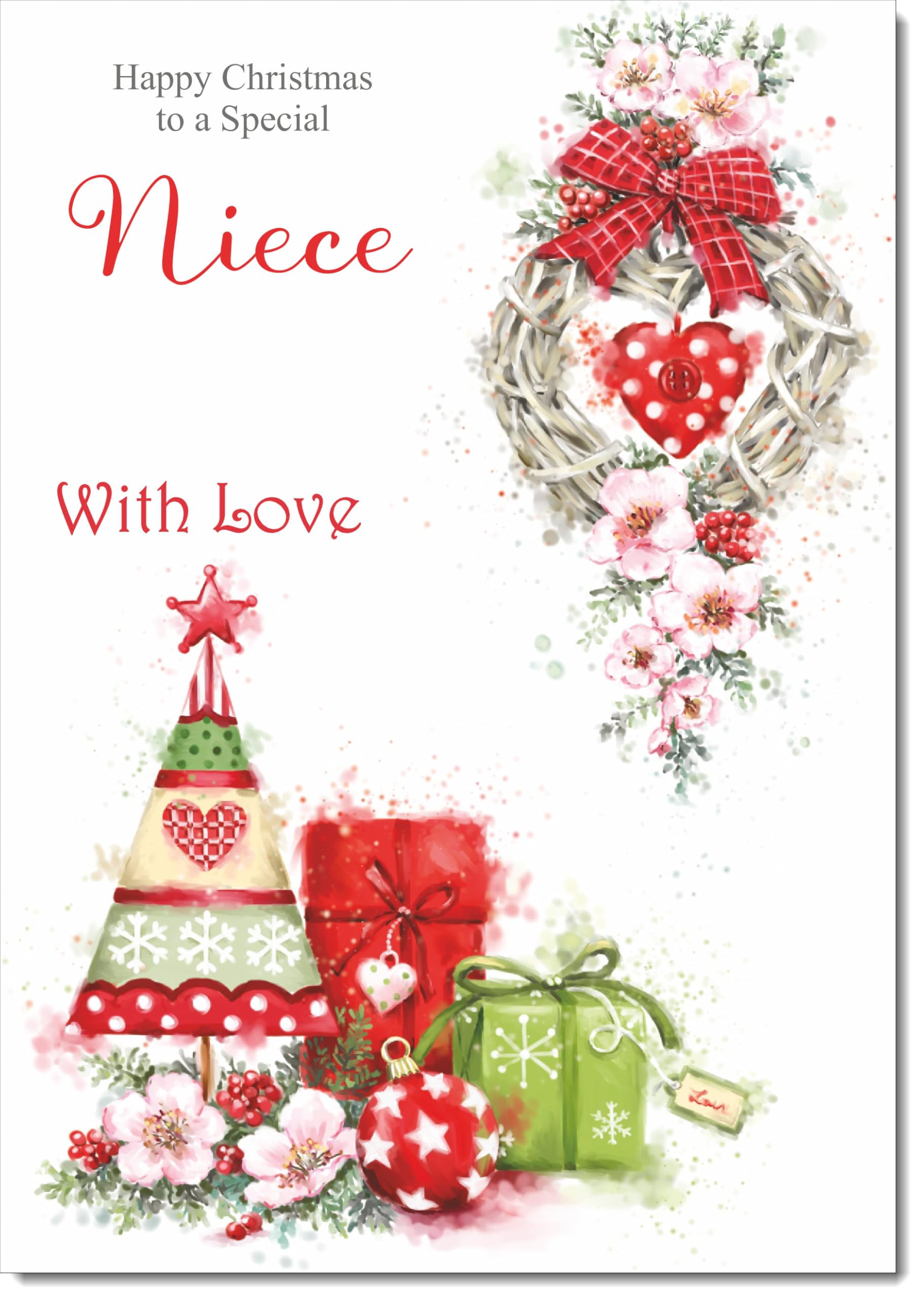 doodlecards Niece Christmas Card Heart Decorations Large A4 Size Christmas Card for Niece with Plain Envelope — image 1