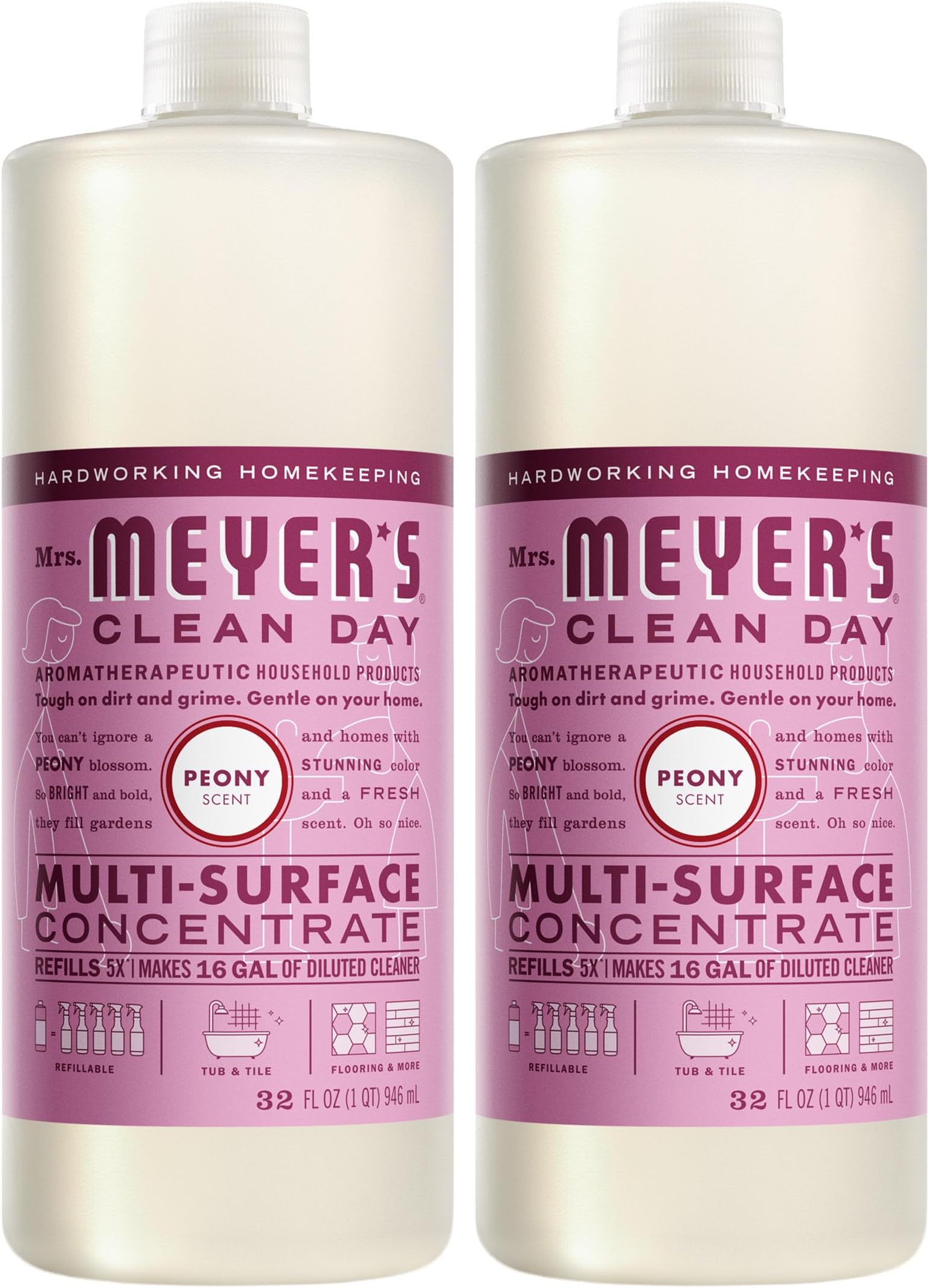 CLEAN DAY Multi-Surface Everyday Concentrate, Peony Scent, 32 Fl Oz Bottle - 2 Pack