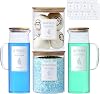 Glass Laundry Detergent Dispenser Set - 2x50oz & 2x70oz Borosilicate Containers with Bamboo Lids, Handle& Labels, Stores Powder,laundry pods,Fabric Softener, for Laundry Room organization and Decor