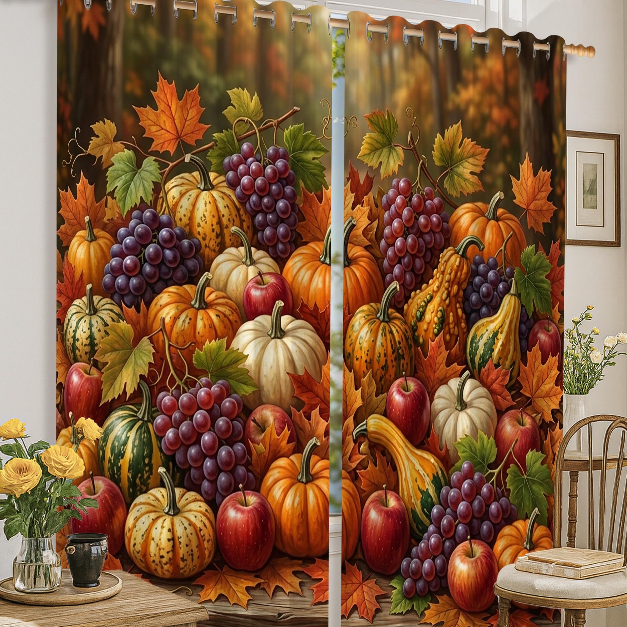 Rideaux occultants rustiques citrouilles panneau de fenêtre chambre 132x160