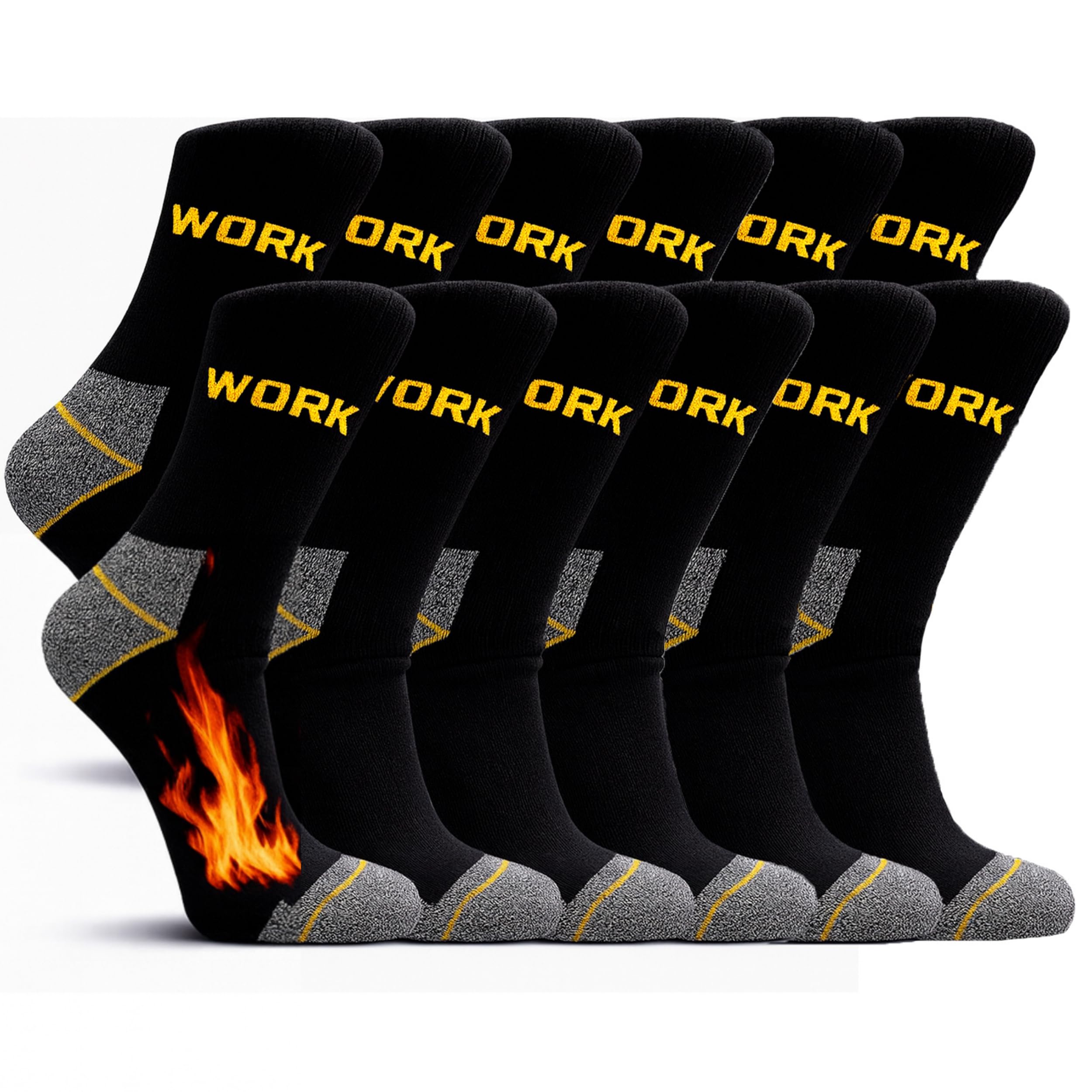 6 Paires de Chaussettes de Travail homme Hiver – 95% Coton, Intérieur Bouclette, Chaussettes Travail Femme Talon et Pointe Renforcés, Idéales pour Chaussures de Sécurité, Chaussettes Thermiques.