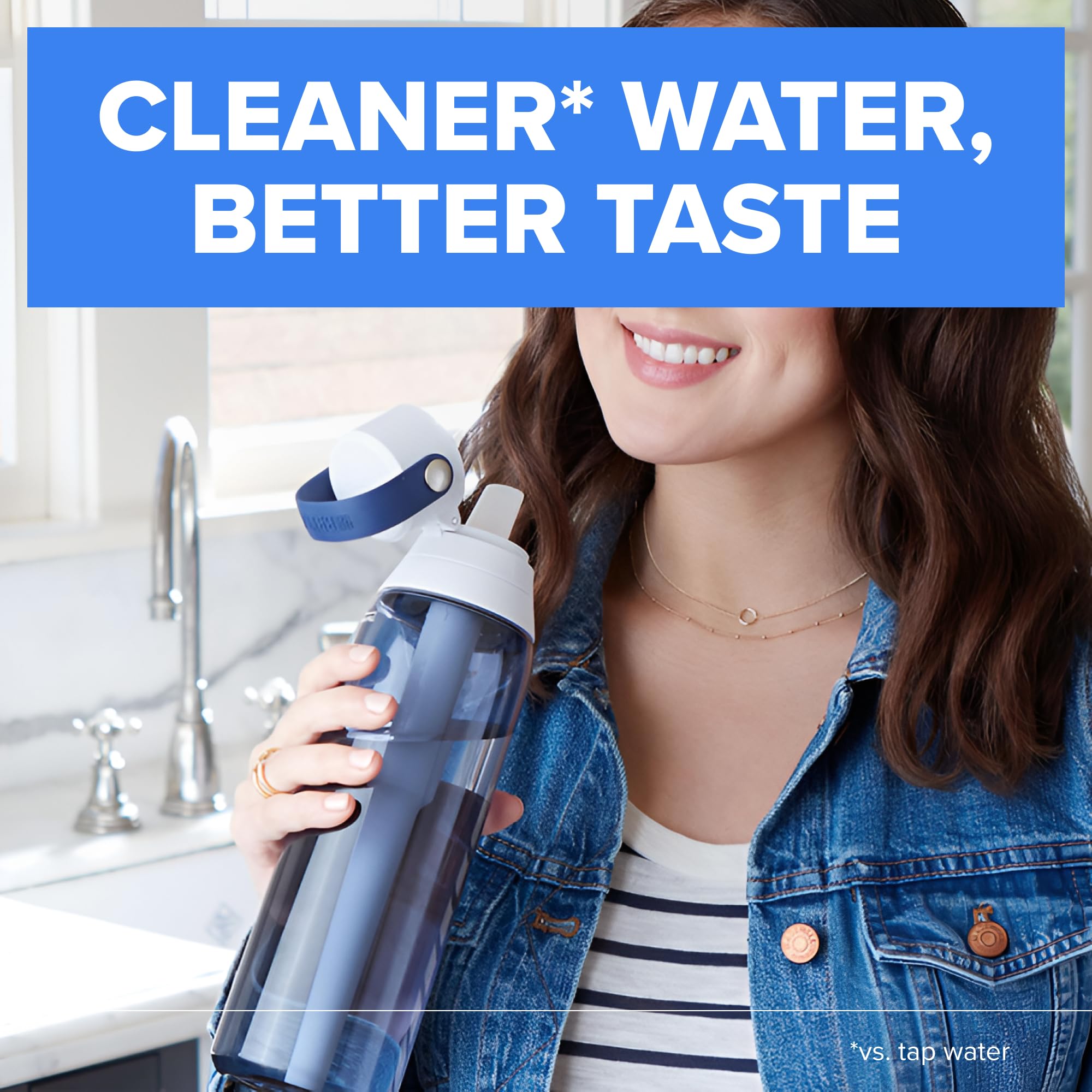 Brita Botella de agua con filtro de plástico de lado duro, sin BPA, reutilizable, reemplaza a 300 botellas de agua de plástico, el filtro dura 2 meses o 40 galones, incluye 1 filtro, color rubor, 26
