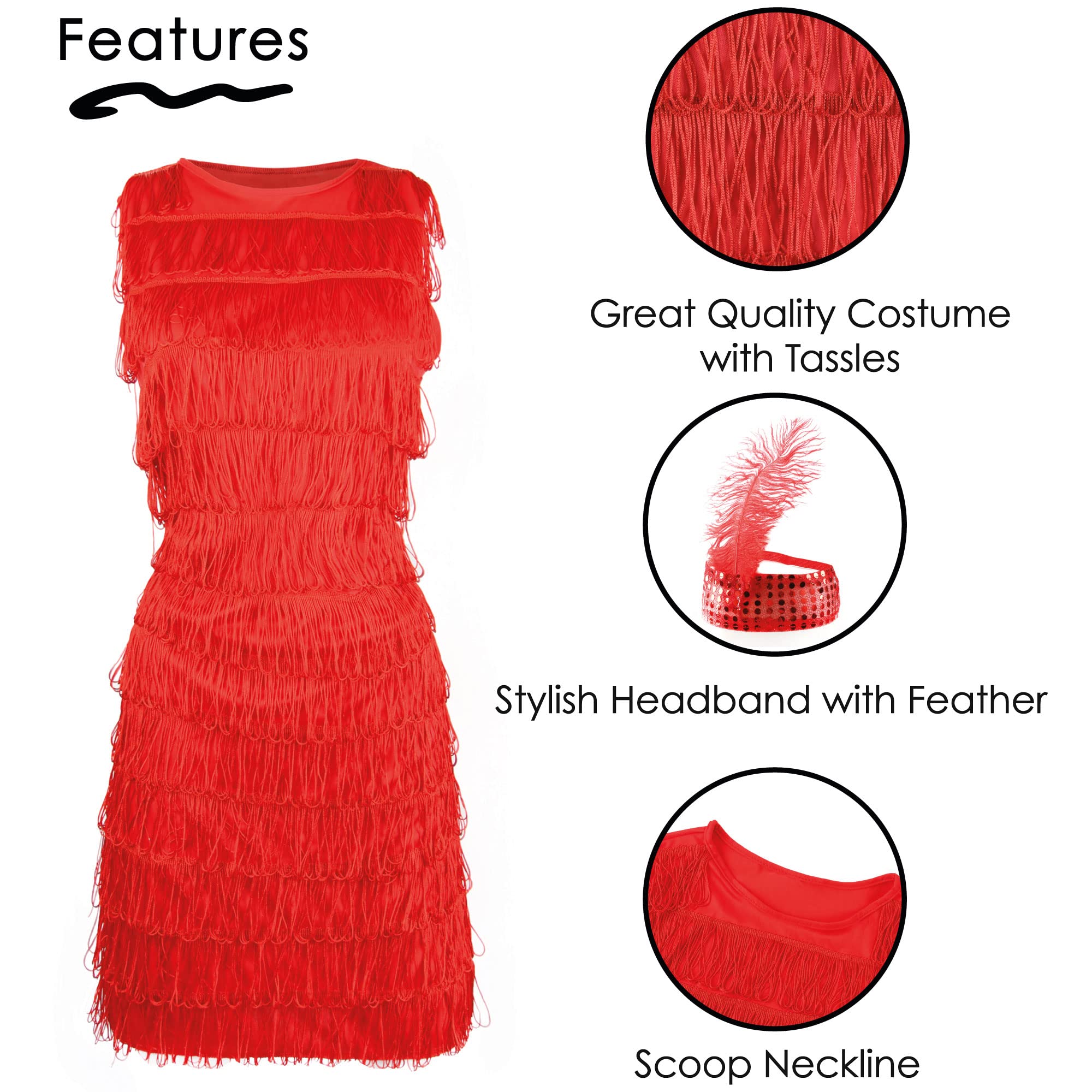 Ilovefancydress® Damen Flapper Kostüm komplett mit Zubehör (Deluxe Rot – klein)