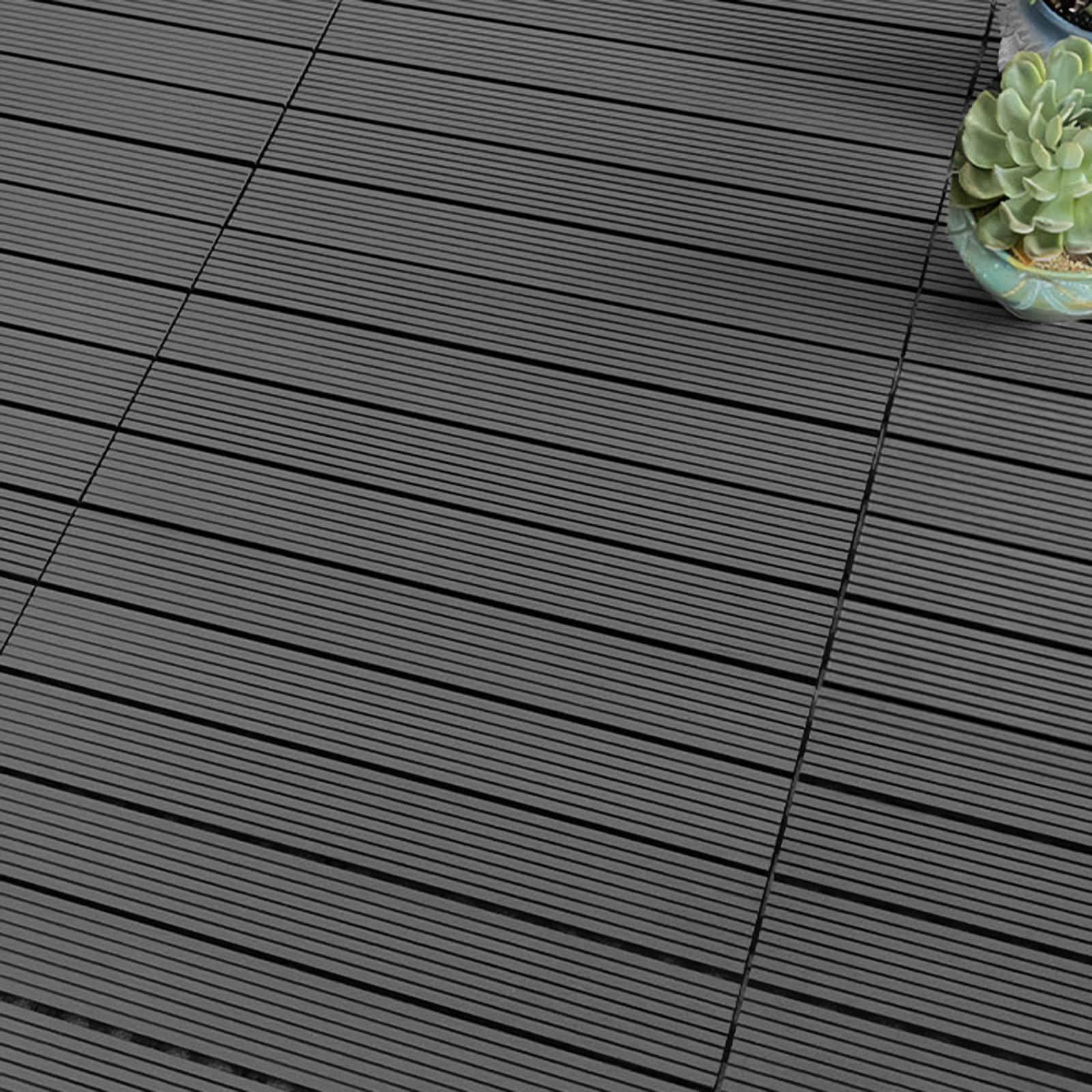 YOEVU - Baldosas de Exterior de Madera Composite WPC | Antideslizantes y Resistentes al Agua | Fácil Instalación | 1.08m² | Set de 6, Patio y Jardín, 30X60cm (Antracita)