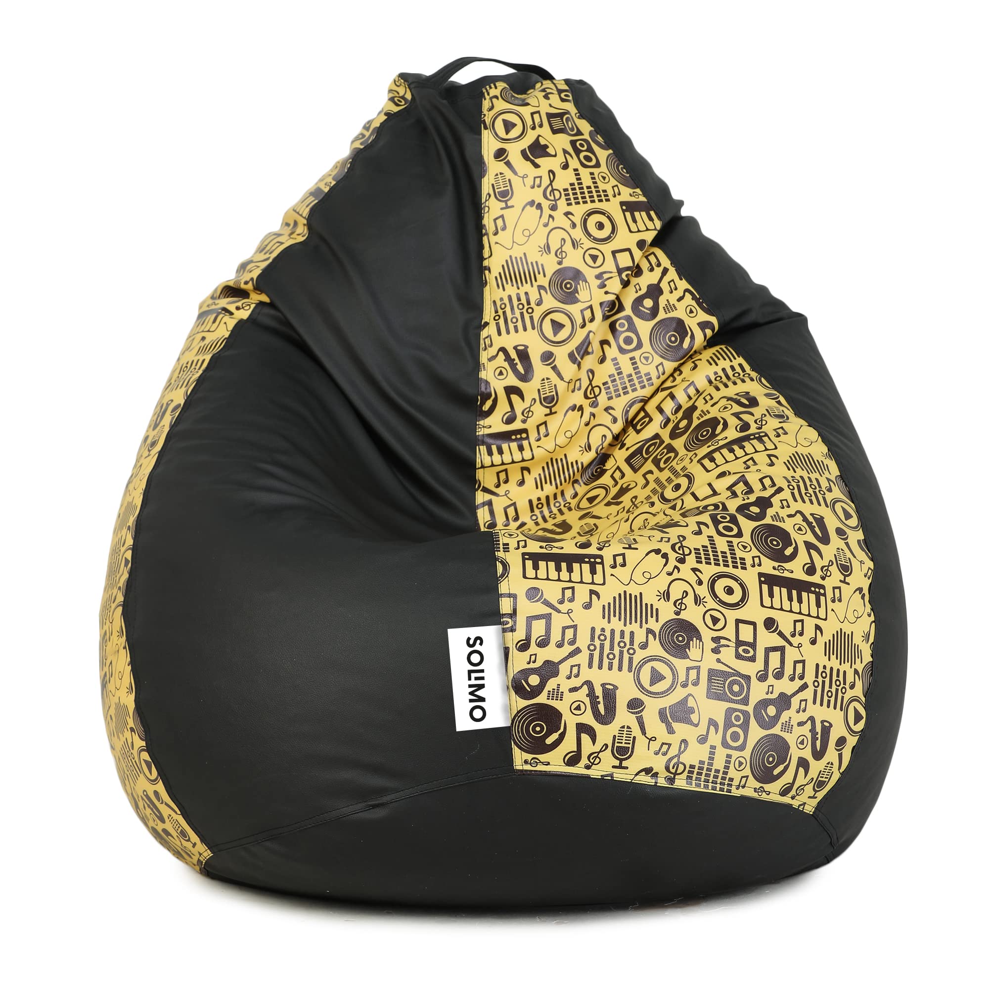 Amazon Brand - Solimo Classic XXL Bean Bag Cover (Without Beans)_Music Print_Black and Yellow