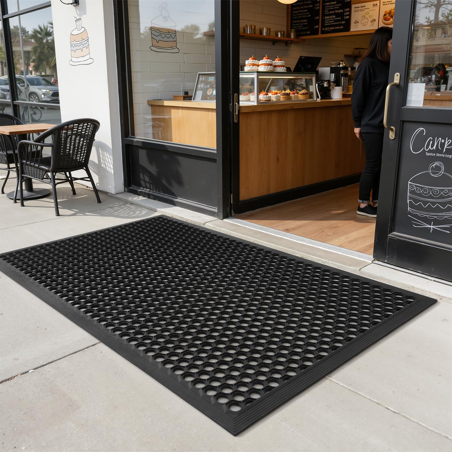 RESARE Front Door-Mat Outside Entrance, 36"x24" Rubber Doormat Non Slip Waterproof, All Weather Welcome Matt-Outdoor Dirt Trapper Mud Mat Heavy Duty Door-Mats for Garage, Entryway (Black)