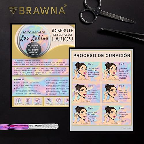 Miniatura 4 de BRAWNA Paquete de 50 tarjetas de cuidado posterior de rubor de labios, suministros de PMU, kit de PMU, suministros de rubor de labios, tamaño 5.5 x