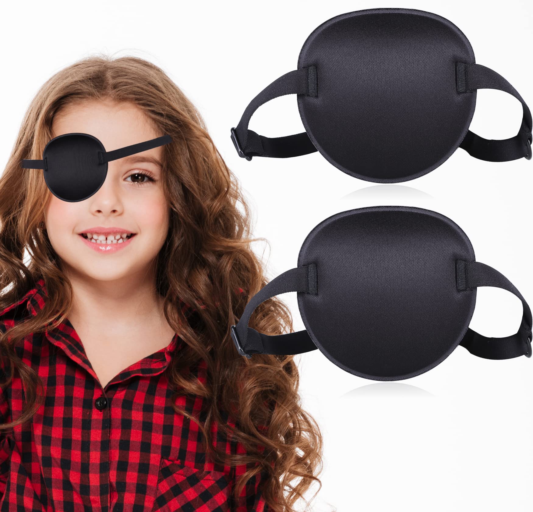 2 Pcs Eye Patches, 3D Eye Patch for Adults/Kids Adjustable Eyepatch for Right or Left Eye Amblyopia Lazy Patch