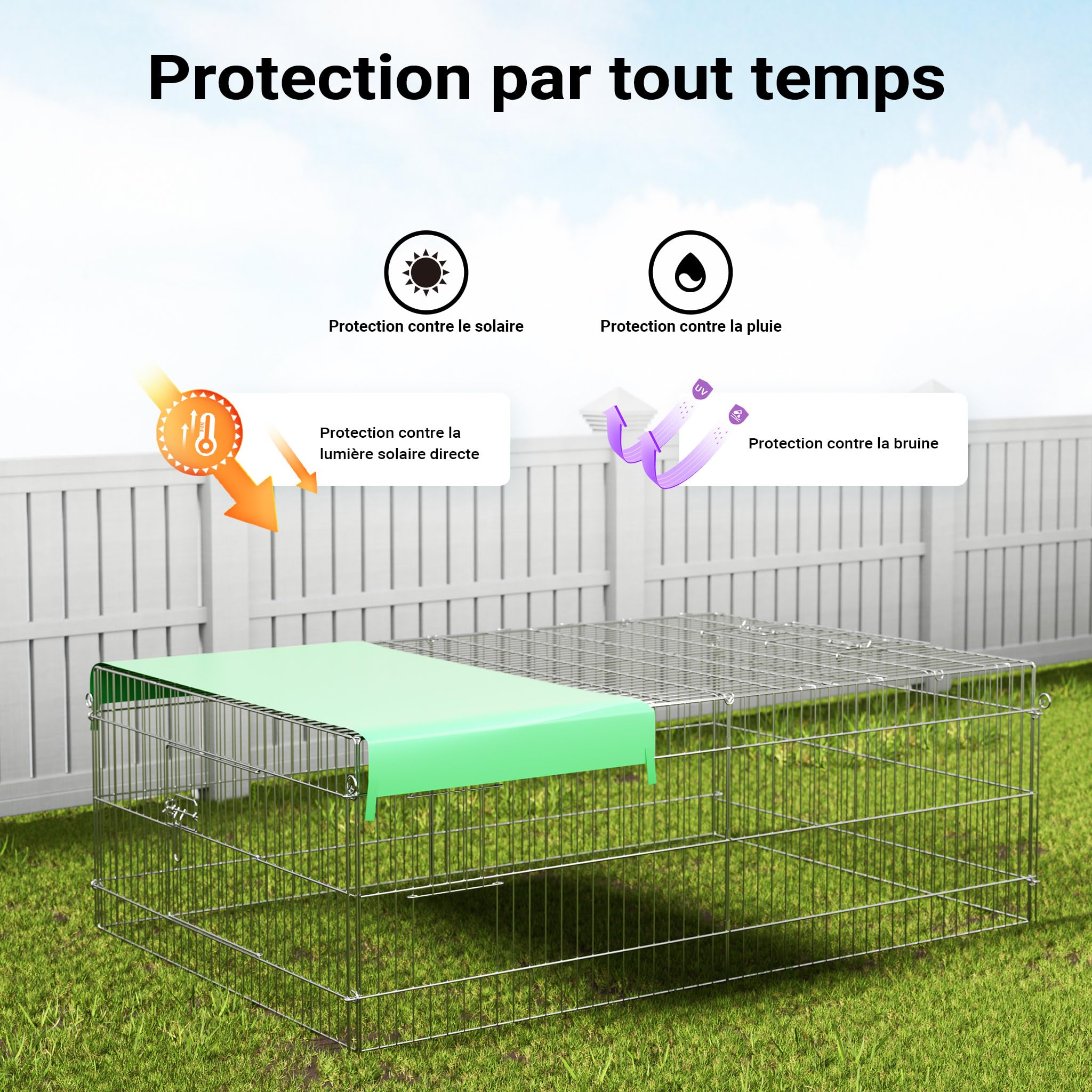 Wiltec Parc enclos pour Petits Animaux domestiques 2160 x 1160 x 650 mm Acier Clôture verrouillable Protection Solaire Cage Lapin Hamster Cochon d'Inde