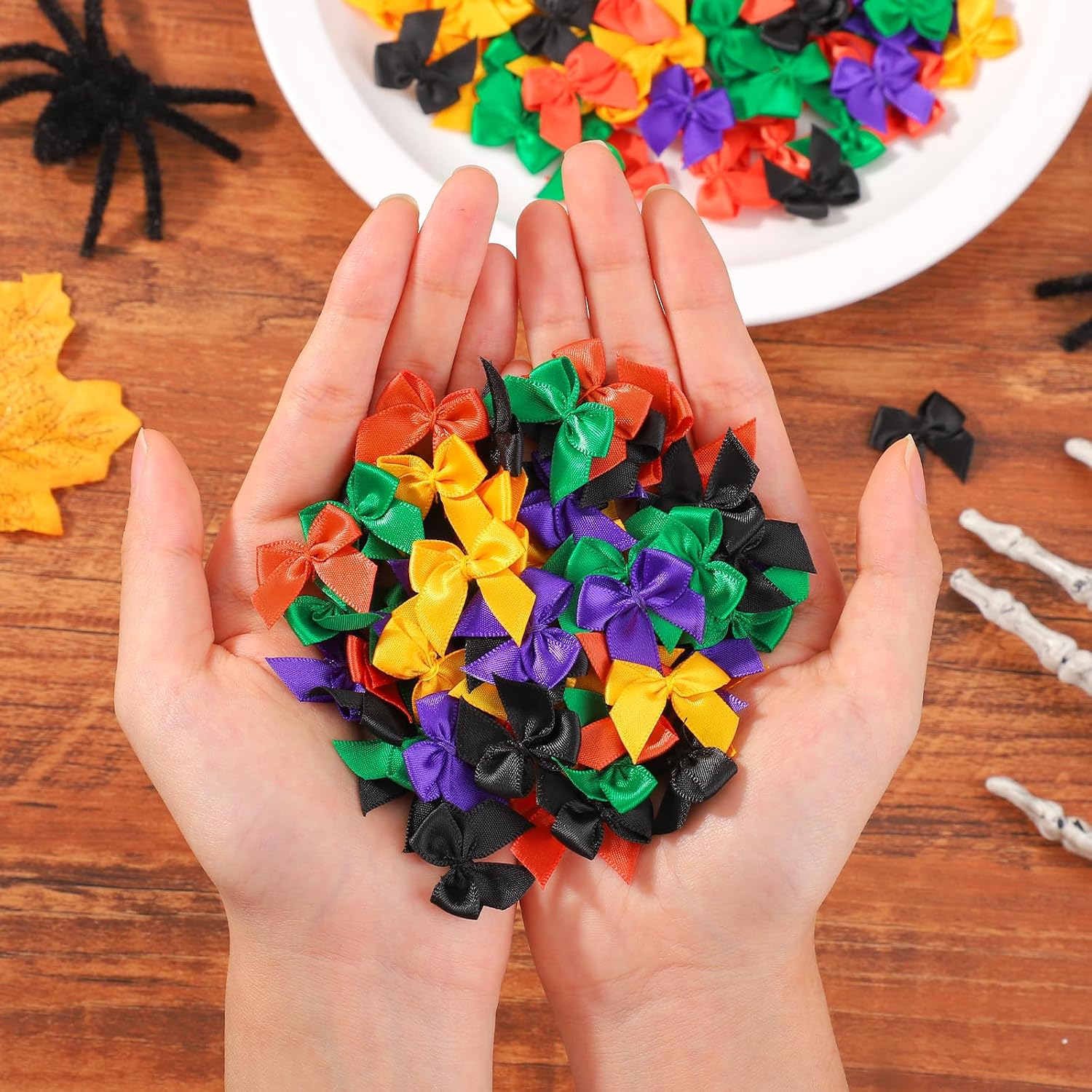 yoyokid 200Pcs 1" Halloween Mini Satin Ribbon Bows, Small Tiny Bows for Crafts, Handmade DIY Sewing, Gift Wrapping Boxes, Scrapbooking Decorations image 5