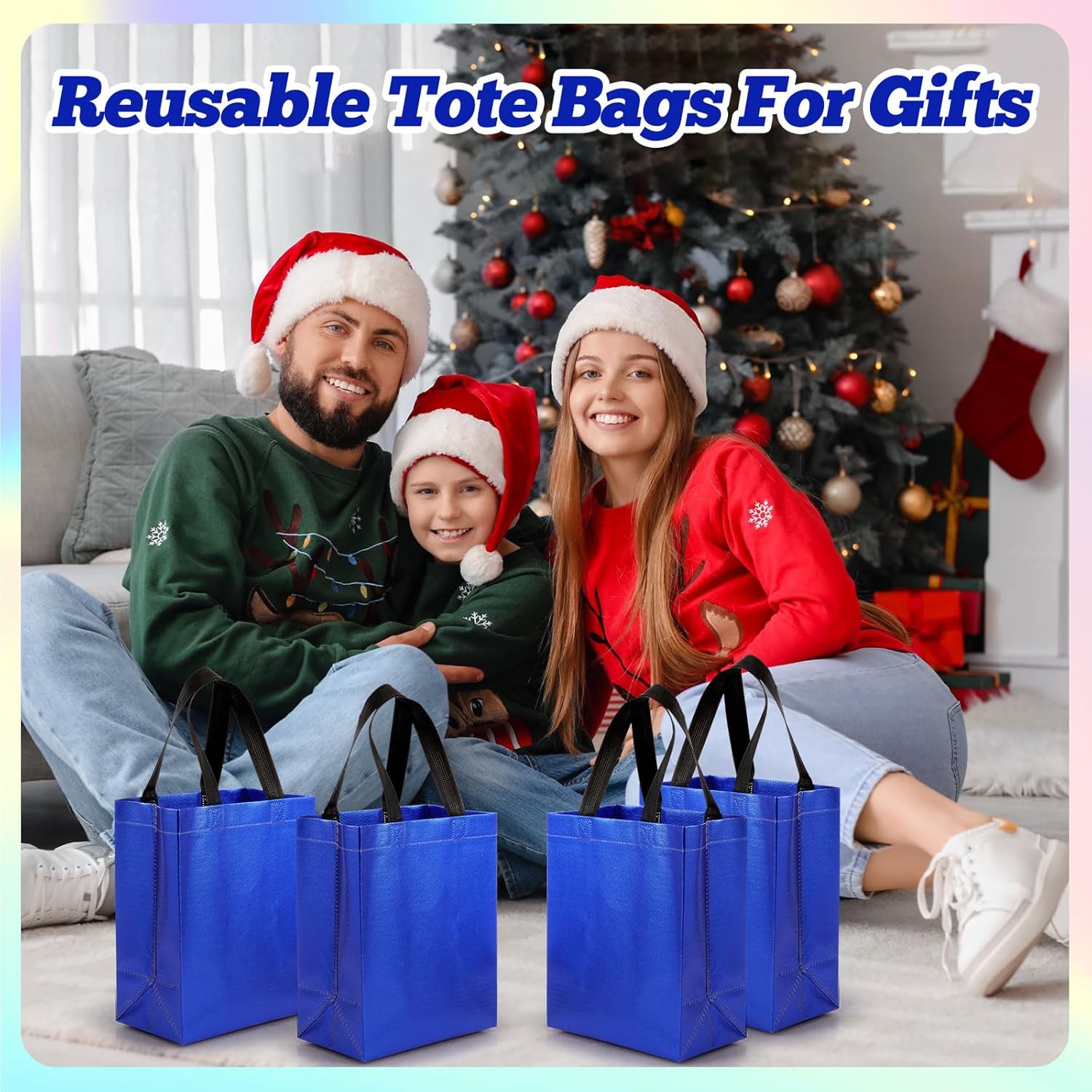 Eccliy 80 Pieces Gift Bags Set Reusable Glossy Grocery Gift Tote with Handle for Easter, Wedding, Spring Events, Graduation(10 x 8 x 4.7 Inch,Blue)