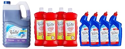 Amazon Brand - Presto! Disinfectant Surface Cleaner - 5 L (Lavender) & Disinfectant Toilet Cleaner - 1 L (Pack of 4) & B