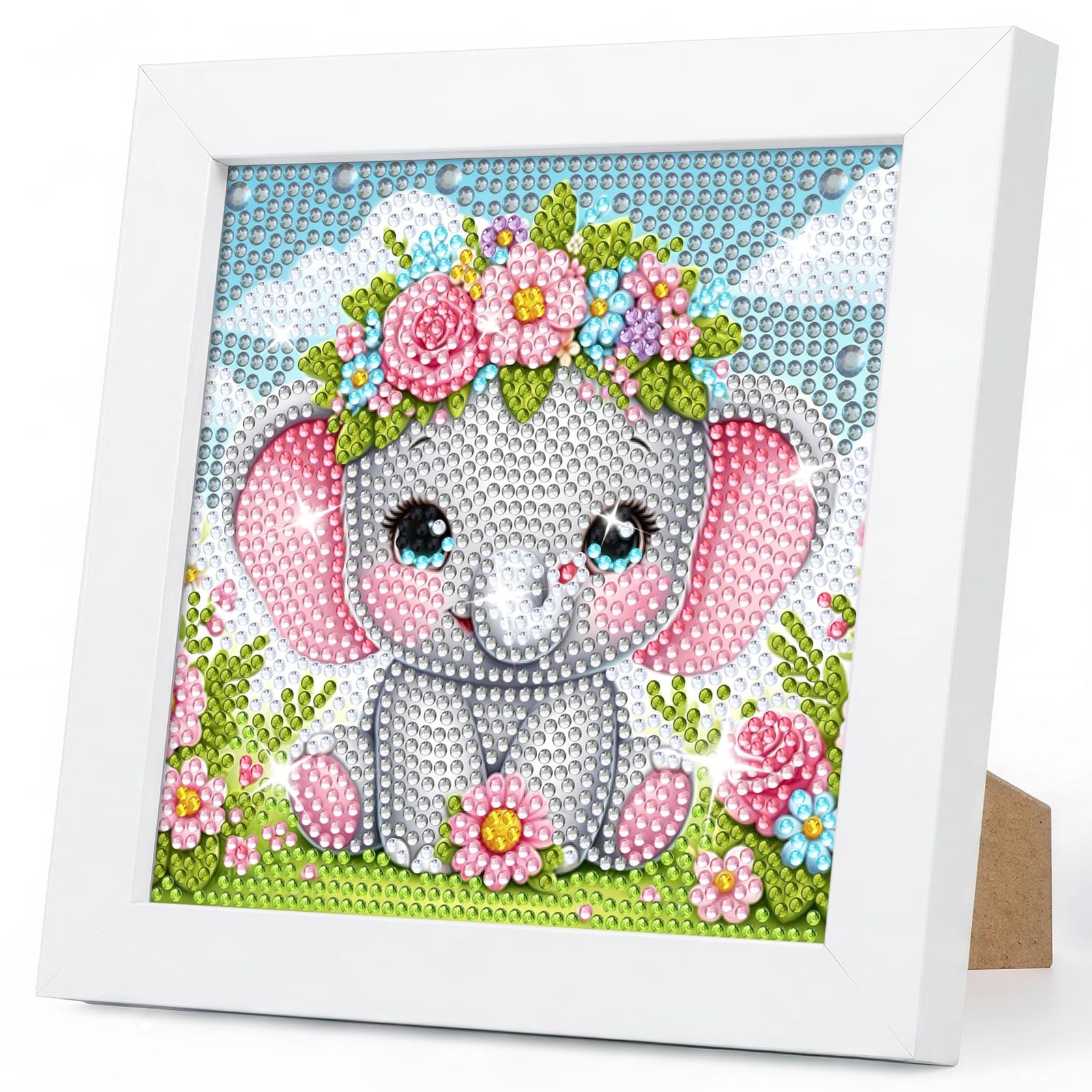Diamond Painting Kinder mit Rahmen ab 4 Jahren, Elefant, 18x18 cm | 5D DIY Diamant Mosaik Arts & Crafts, Fördert Feinmotorik, Konzentration, Geschenk für Mädchen und Jungen