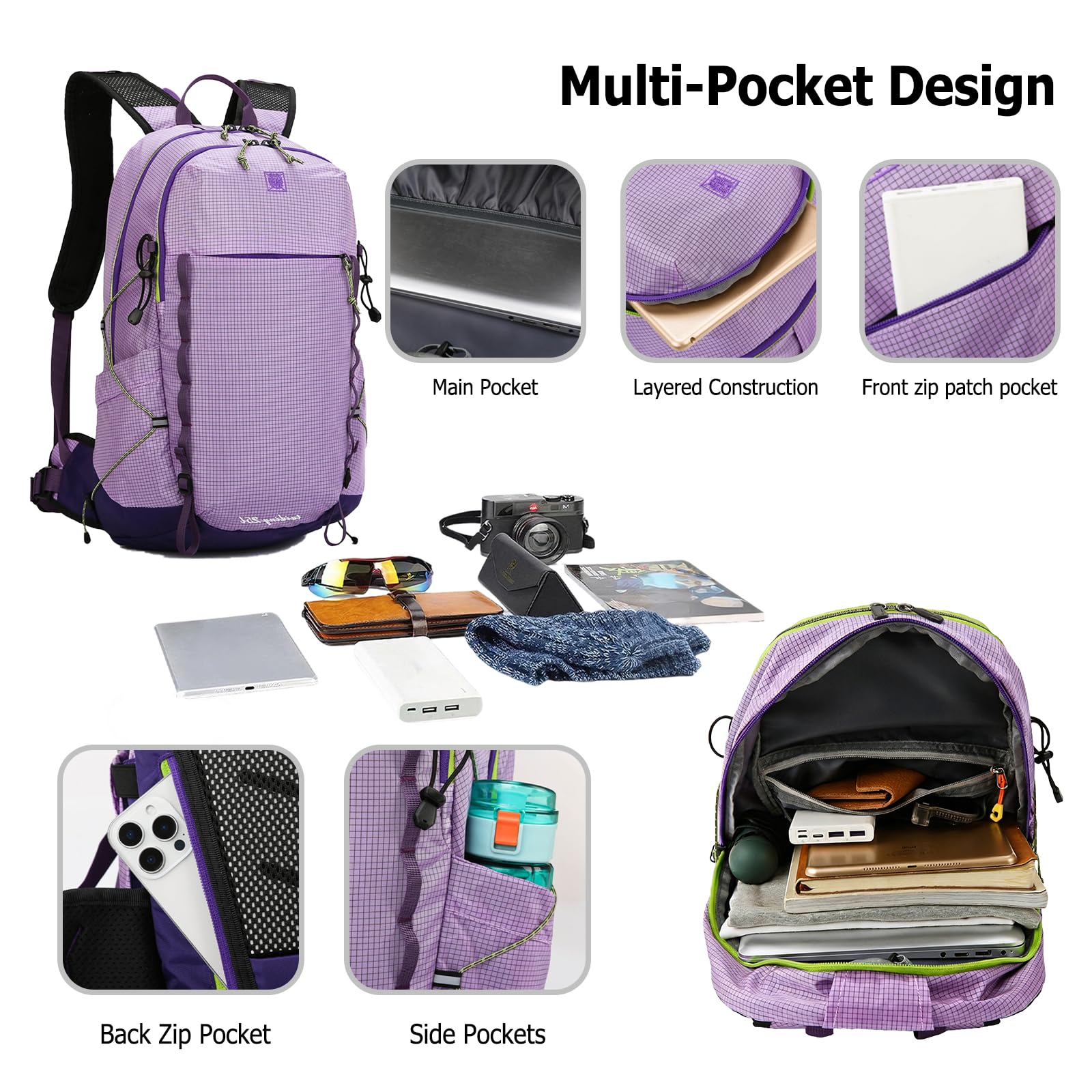 20L Zaino da Trekking Zaino Impermeabile Hiking Backpack Nylon Zaini per Donna Uomo Ciclismo Arrampicata Sport Nero