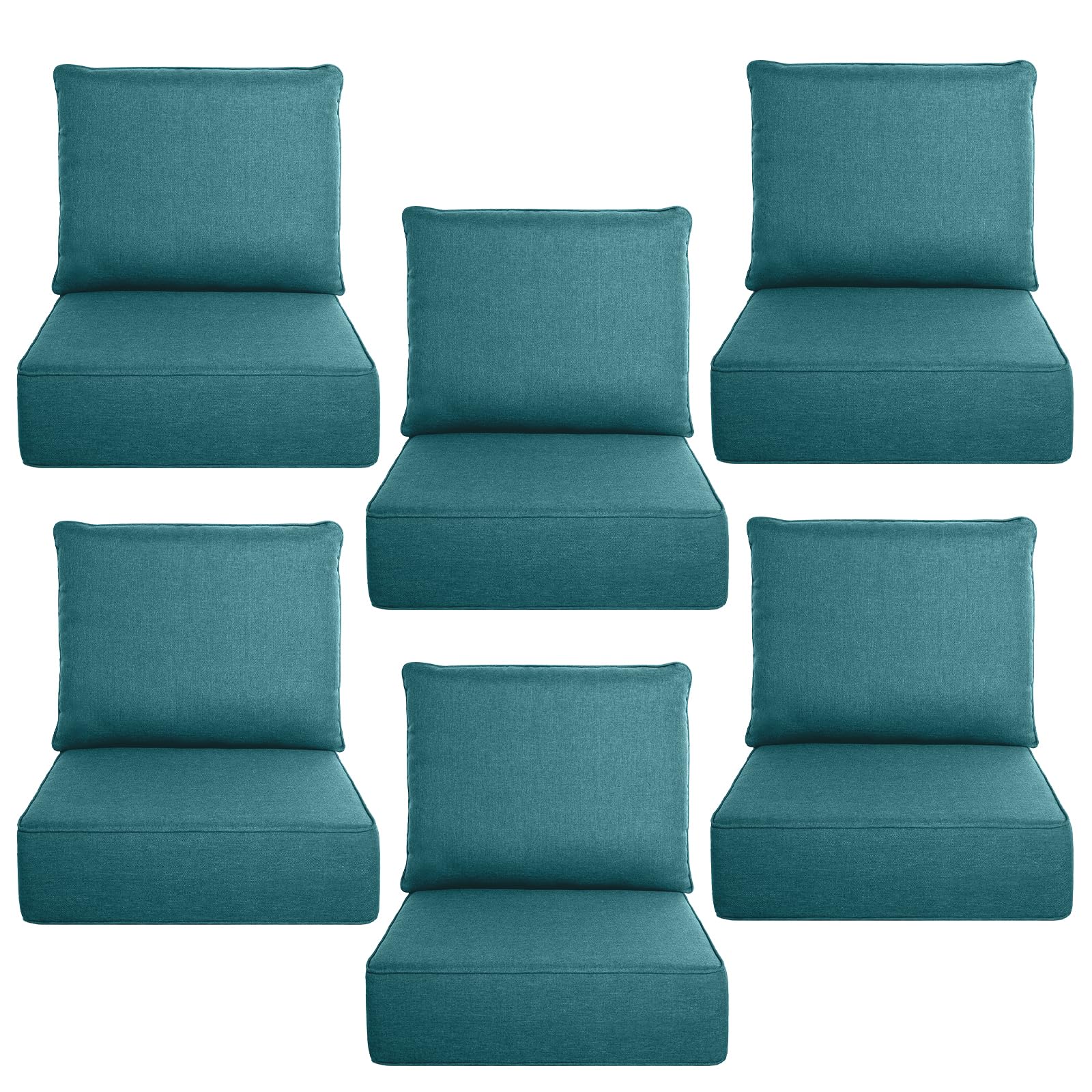 Luxury 6" Thick Outdoor Cushion Set 6 - 24x24 Patio Furniture Cushions with 28D High-Density Foam, Water-Resistant &amp; Fade-Resistant Fabric, Removable Covers for Patio Furniture Sofa - Peacock Blue