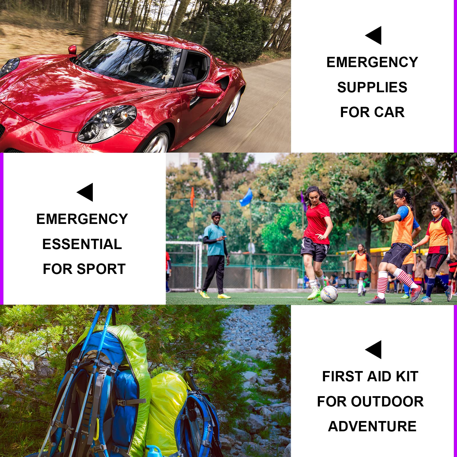 1st Aid Kit de primeros auxilios para viajes en coche, suministros de recambio para empresas domésticas (300 unidades, morado)