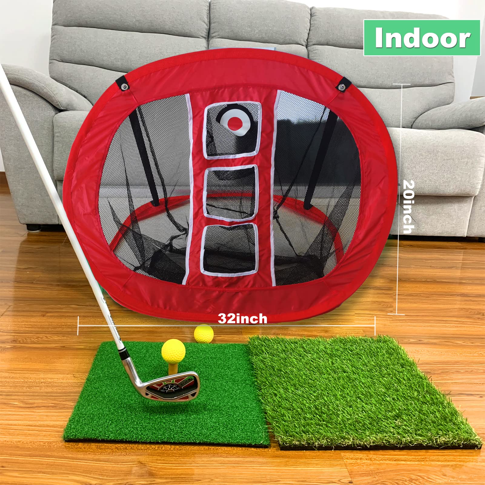 Chipping-Netz, Pop-Up-Golf-Übungsnetz Mit 2 Schlagmatten, 12 Übungsbällen und Tees - Zubehör für Hinterhof, Outdoor, Indoor