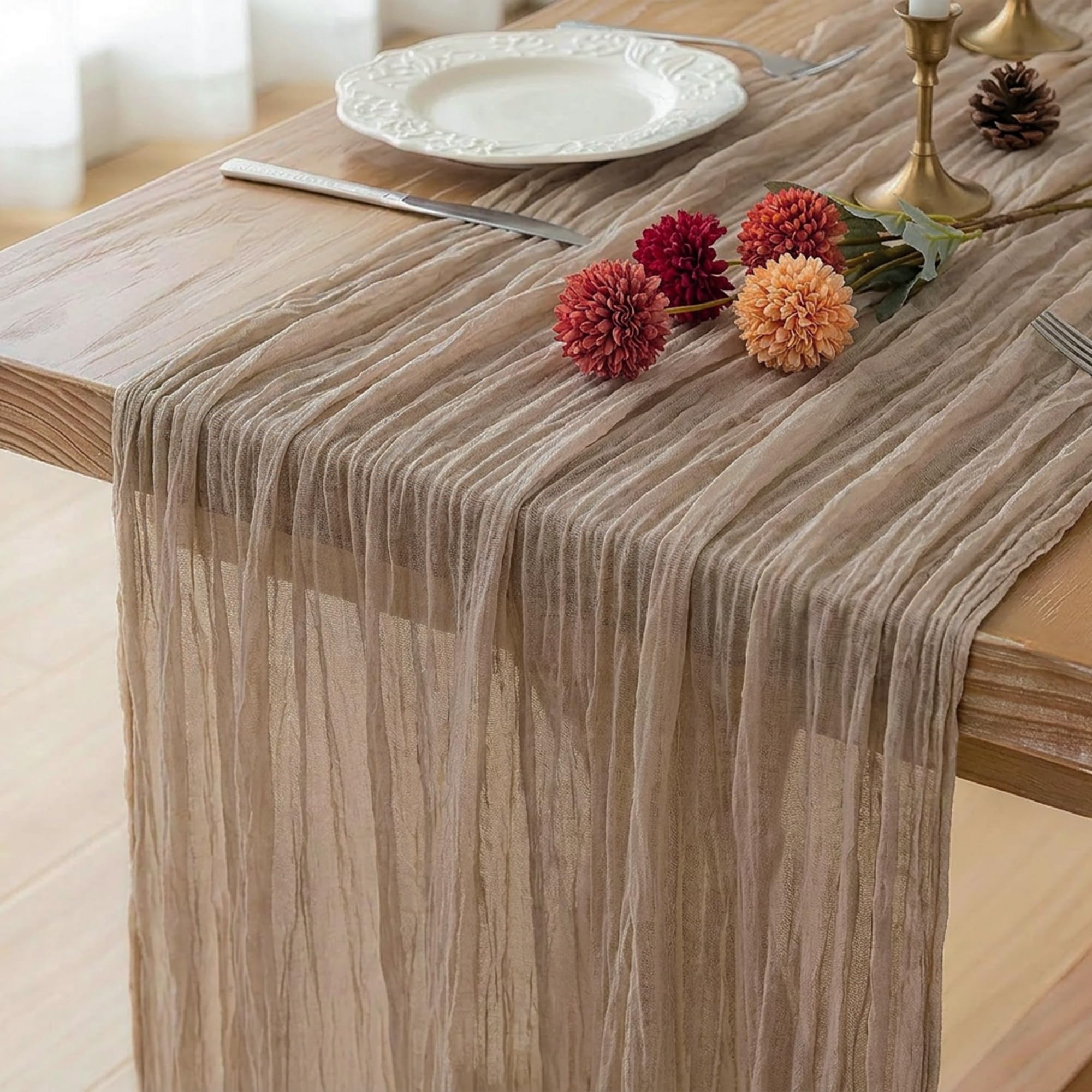 Sage Green Cheesecloth Table Runner - Elegant Decor -9