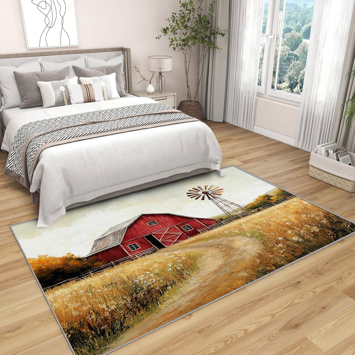 Barn Rugs for Living Room - Red Barn Rug, 2x3 ft Washable Non-Slip Stain Resistant Rustic Barn Area Rug, Countryside Carpet for Entryway, Front Door, Kitchen, Farmhouse Home Decor & Gifts
