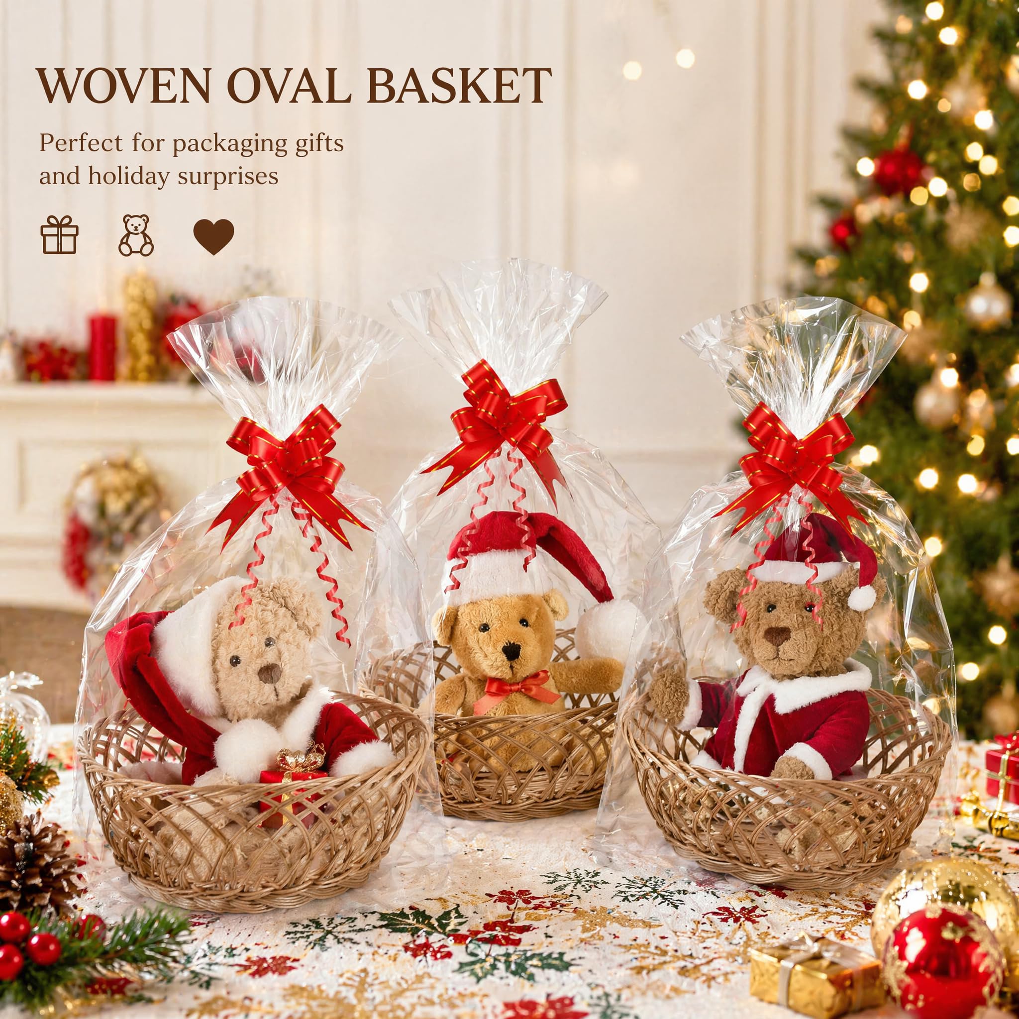 Confezione da 10 cestini ovali in plastica, 25,4 x 19,1 x 10,2 cm, piccoli cestini vuoti per il pane, per cibo e frutta, cesti regalo per cucina, ristorante, feste, centrotavola, Natale